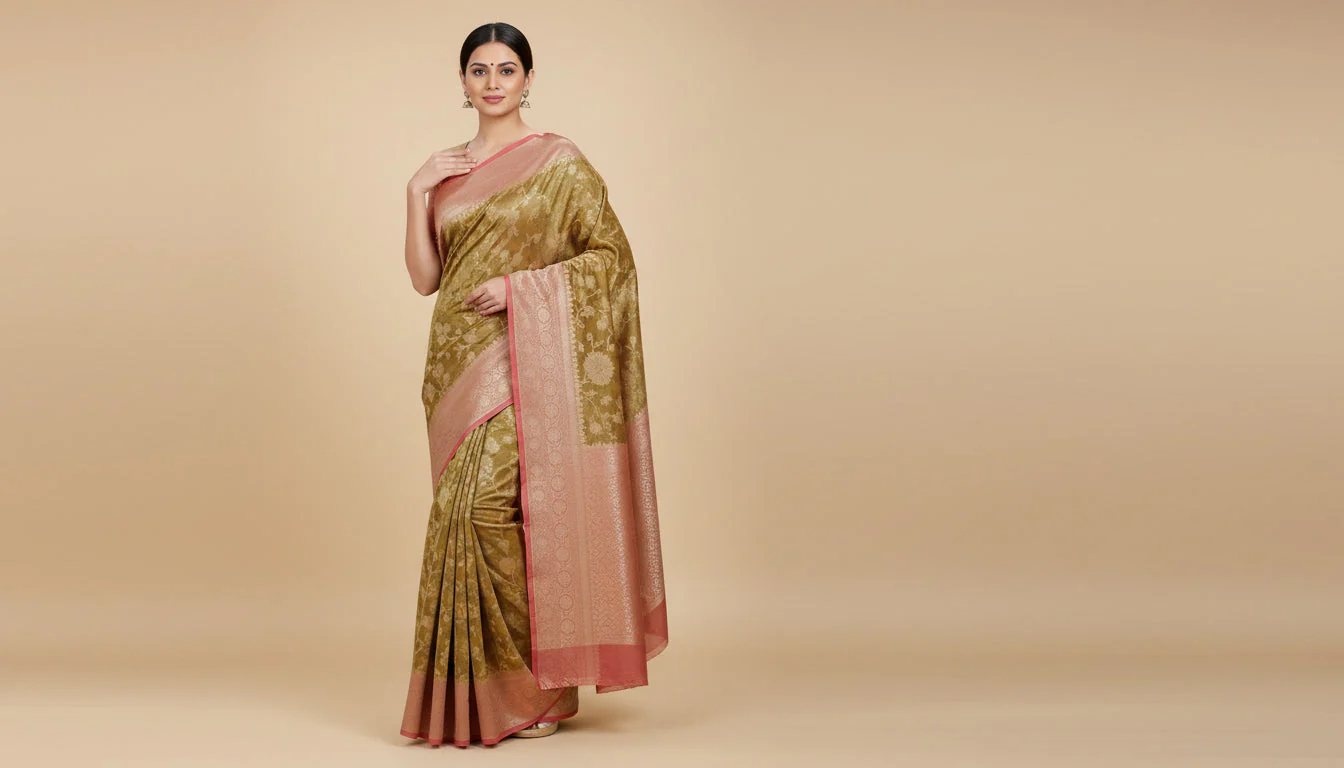Mehendi Green Rooted Embroidered Saree