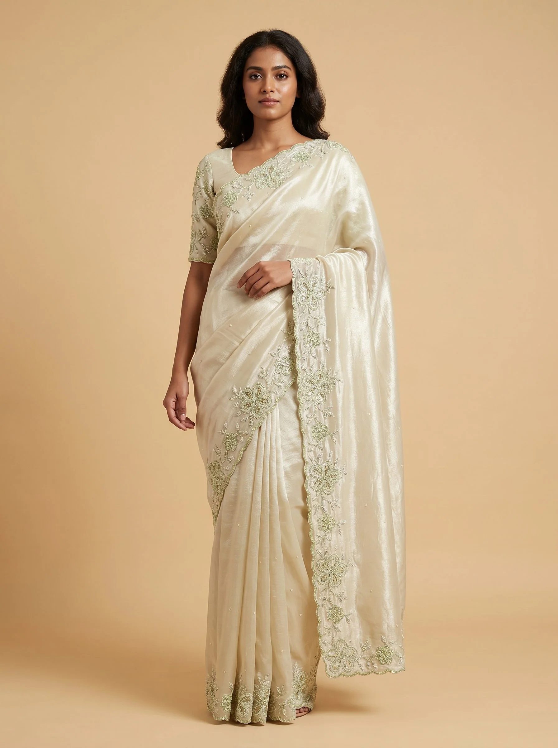 Mehendi Leaf Glow Saree