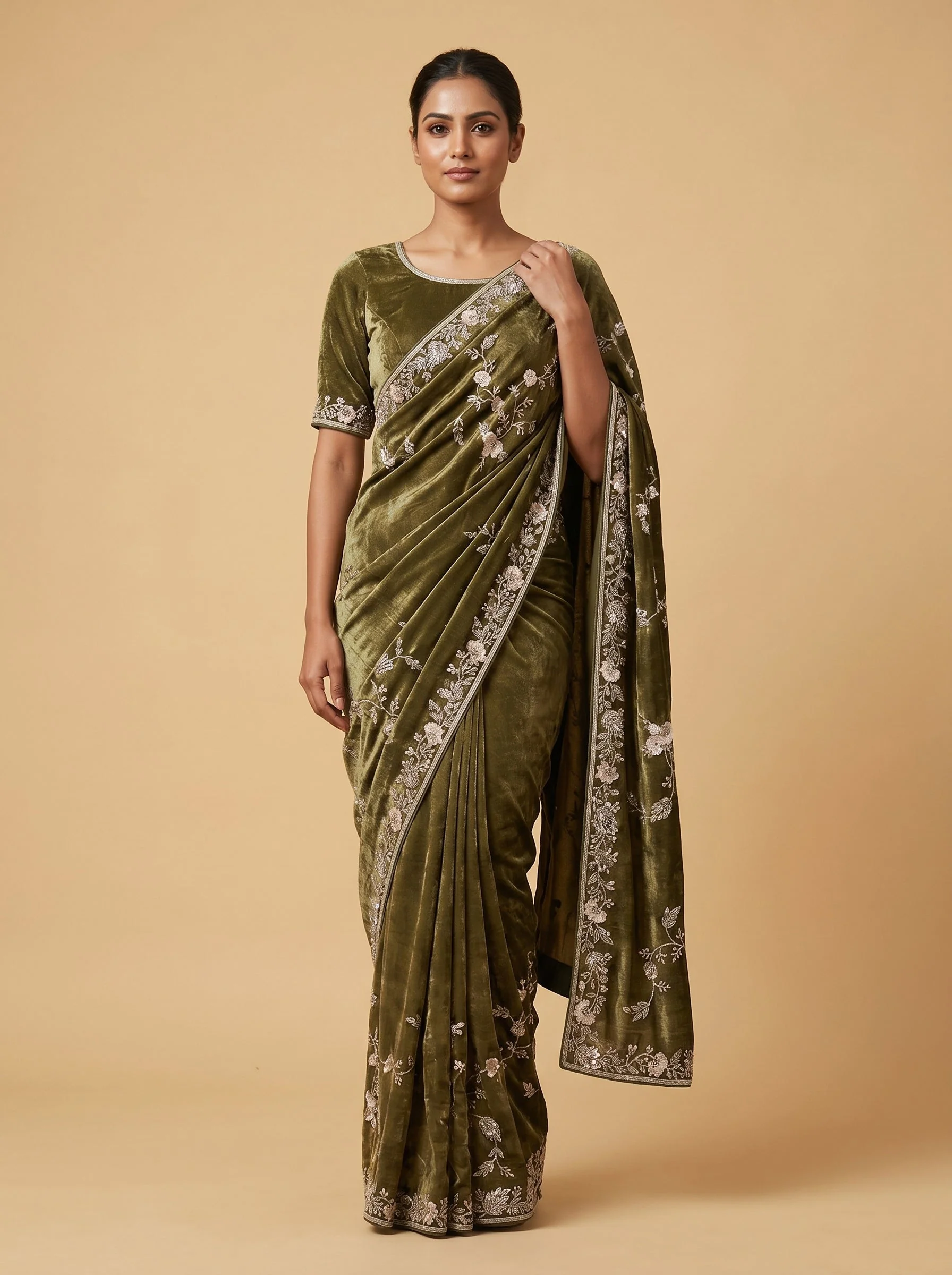 Mehendi Rooted Embellishment Saree