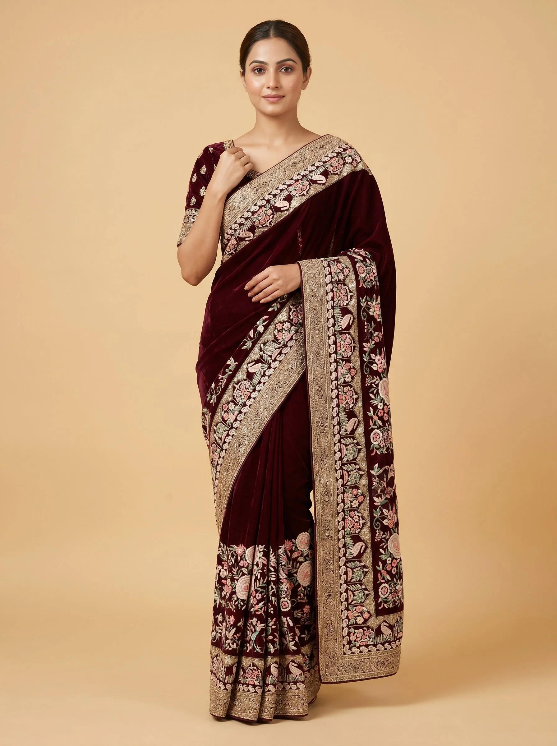 Merlot Embroidered Saree
