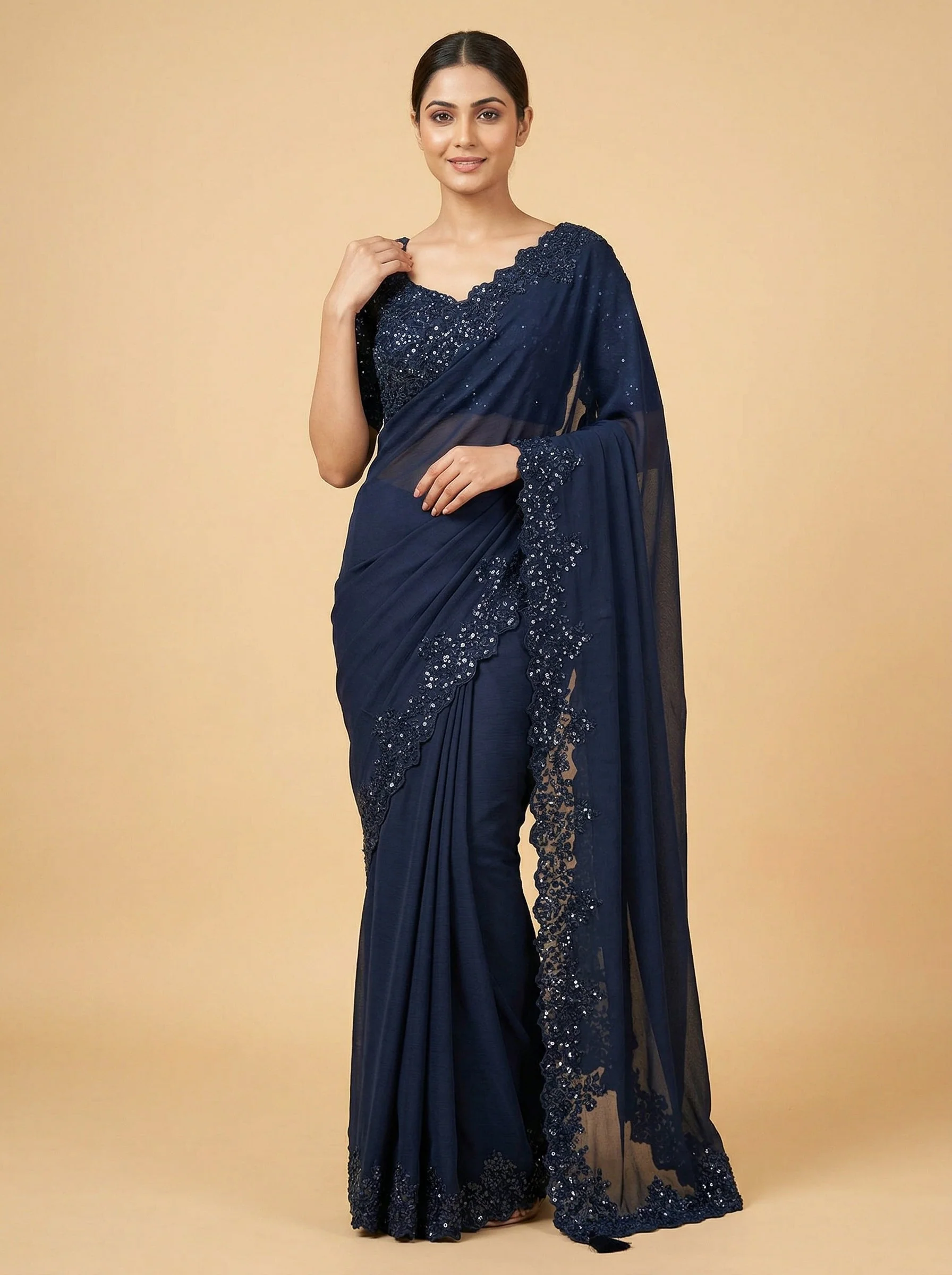 Midnight Black Embroidered Saree