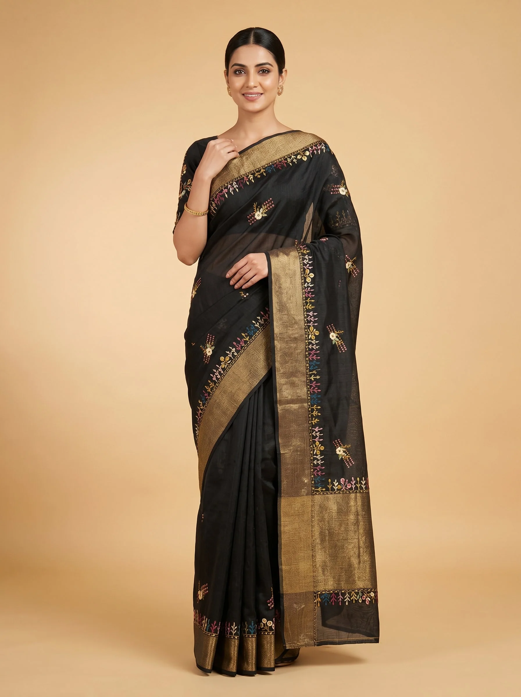 Midnight Black Luster Saree