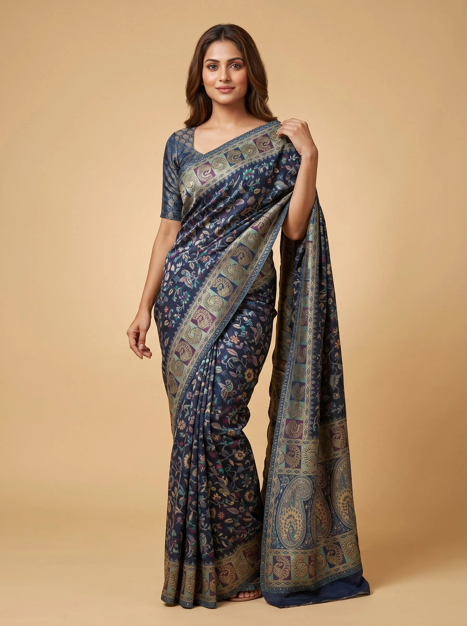 Midnight Blue Deep Drape Handloom Saree