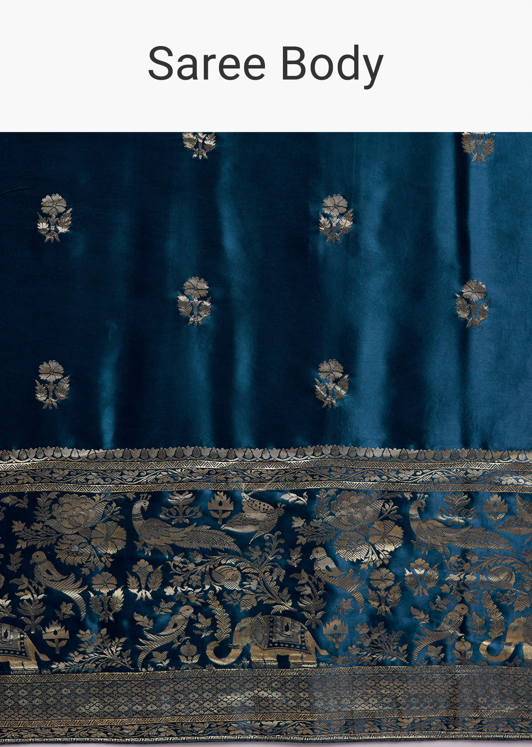 Midnight Blue Satin Woven Saree With Delicate Hand Embroidery - Image 9