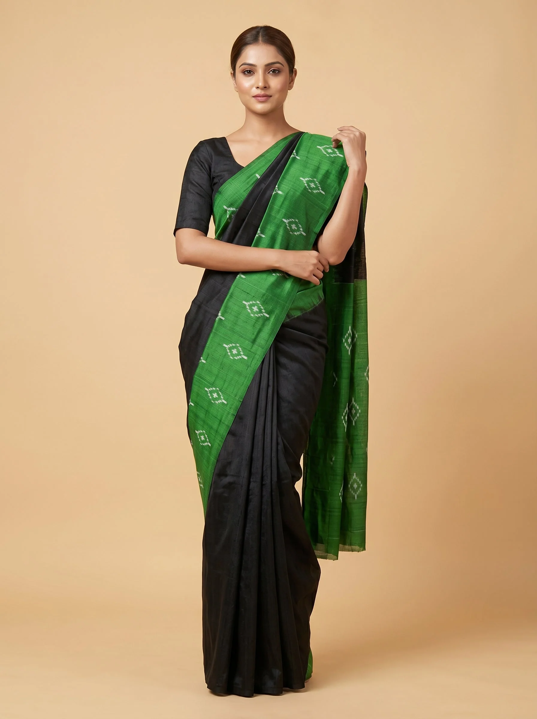 Midnight Green Fusion Saree