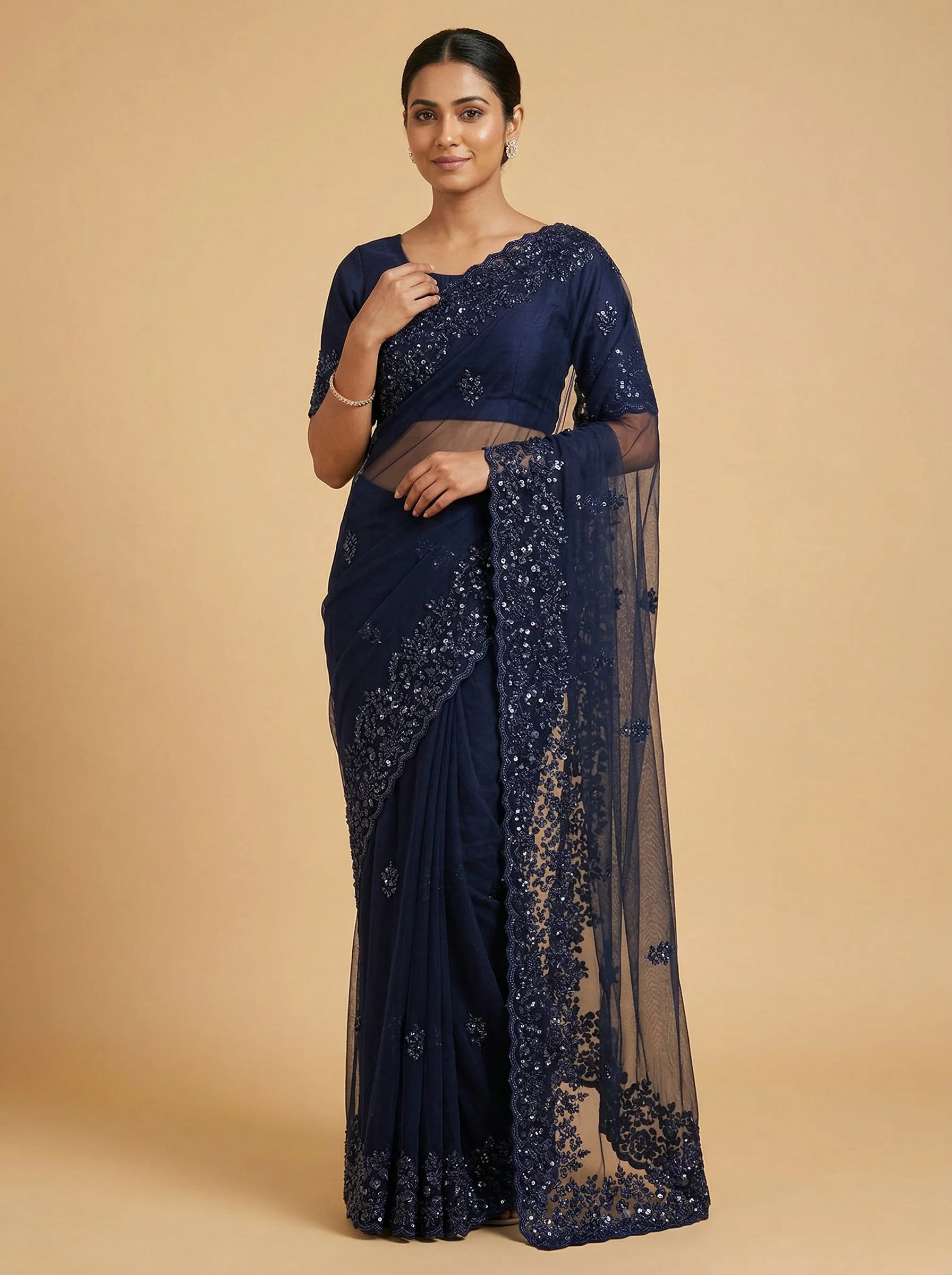 Midnight Navy Embroidered Saree