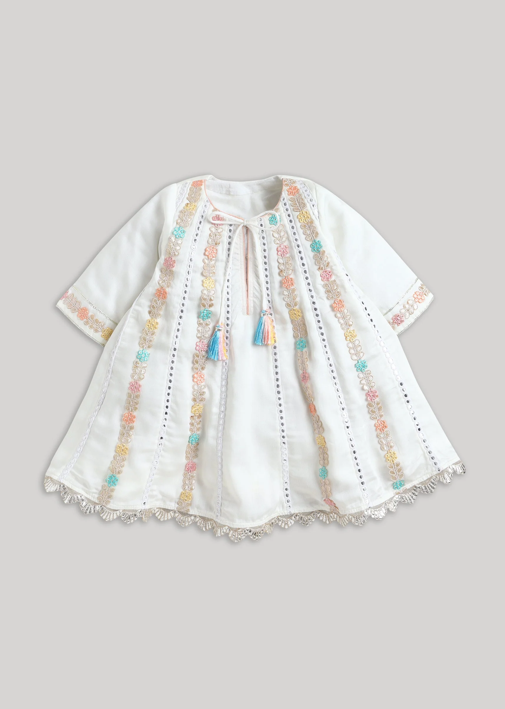 Minimal Embroidered Off White With Multicolour Muslin Salwar Suit - Image 2