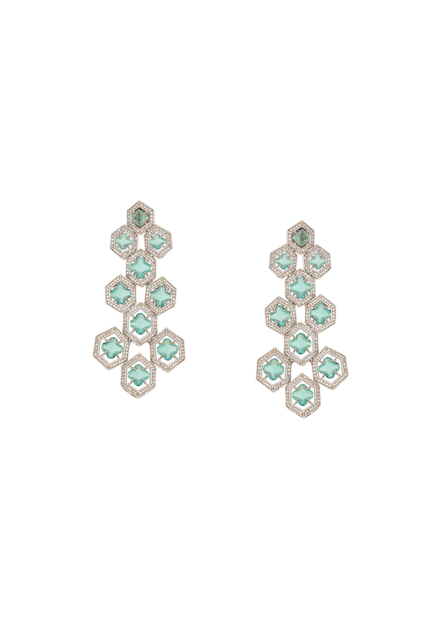 Mint Blue Rhodium Plated Cz Diamond Necklace Set with Semi Precious Stones - Image 4