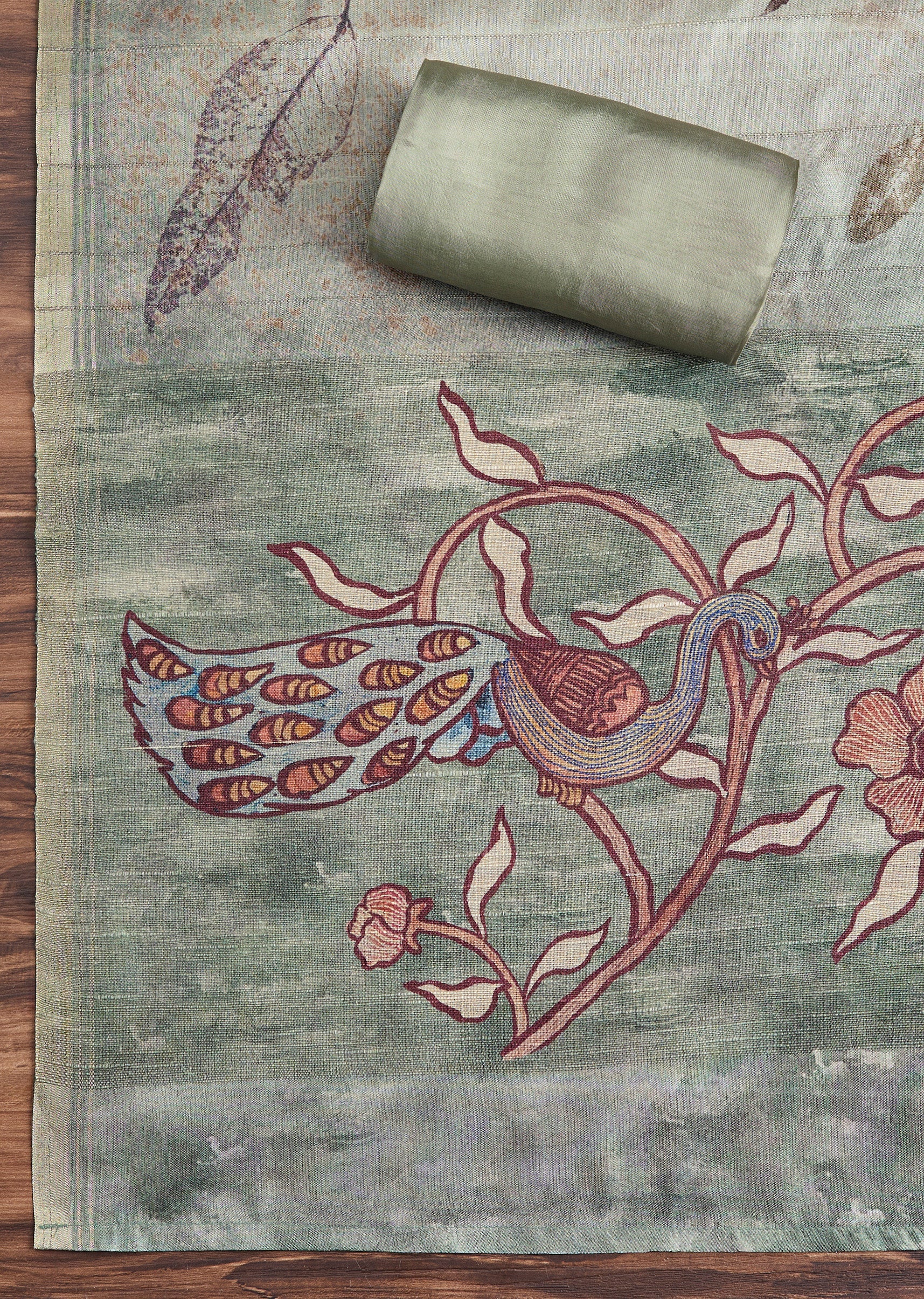 Mint Green Chanderi Unstitched Suit With Printed Dupatta - Image 2