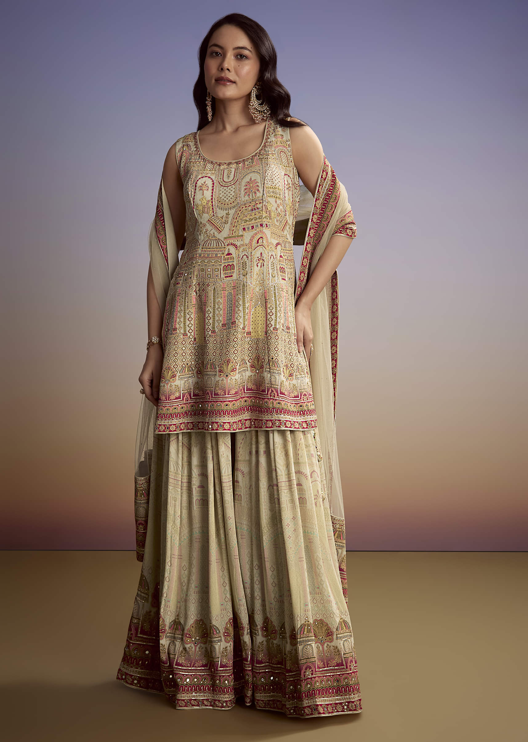 Mint Green Crepe Printed Palazzo Suit - Image 3