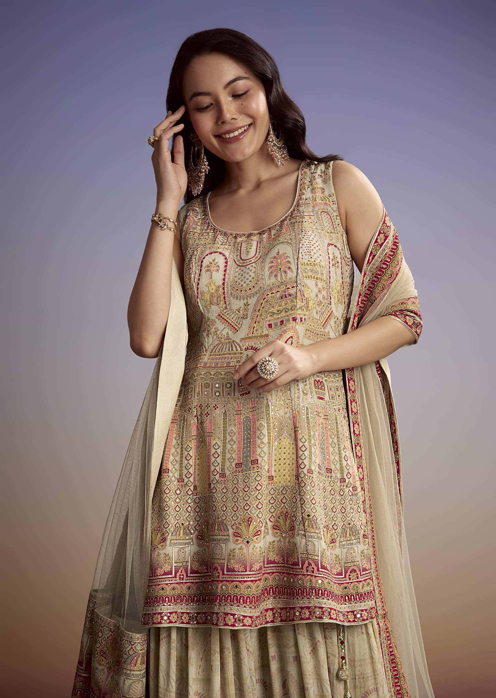 Mint Green Crepe Printed Palazzo Suit - Image 4