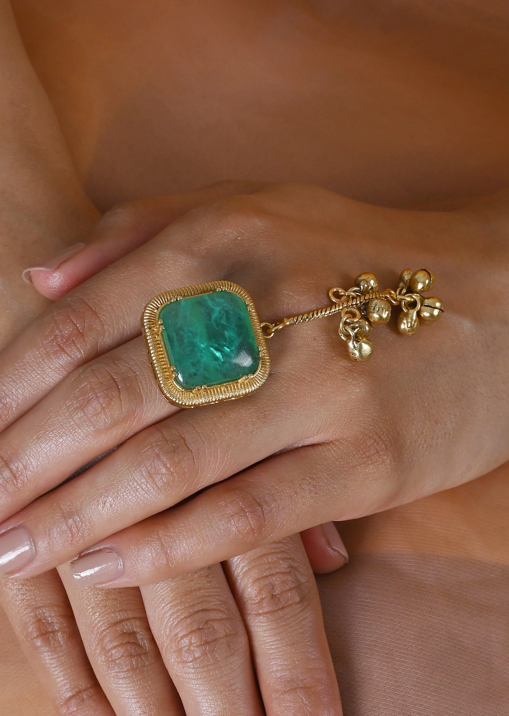 Mint Green Kundan Statement Ring - Image 2
