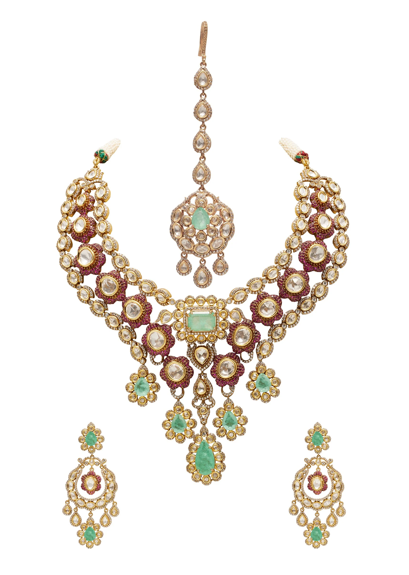 Mint Green Polki Choker Necklace Set - Image 2