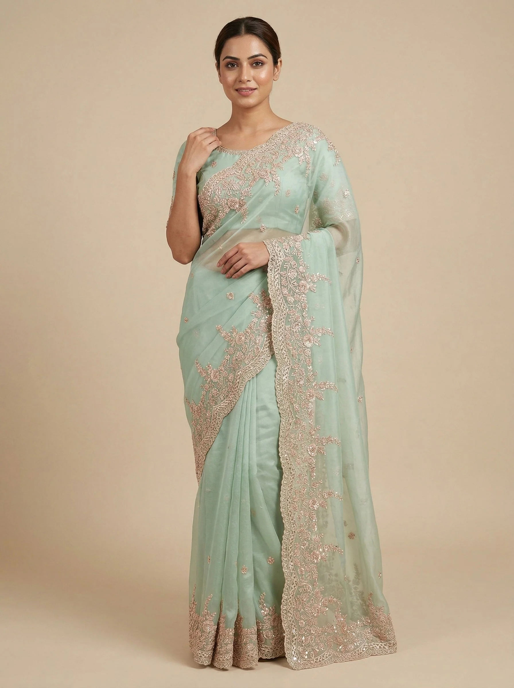 Mint Green Reviving Embroidered Saree