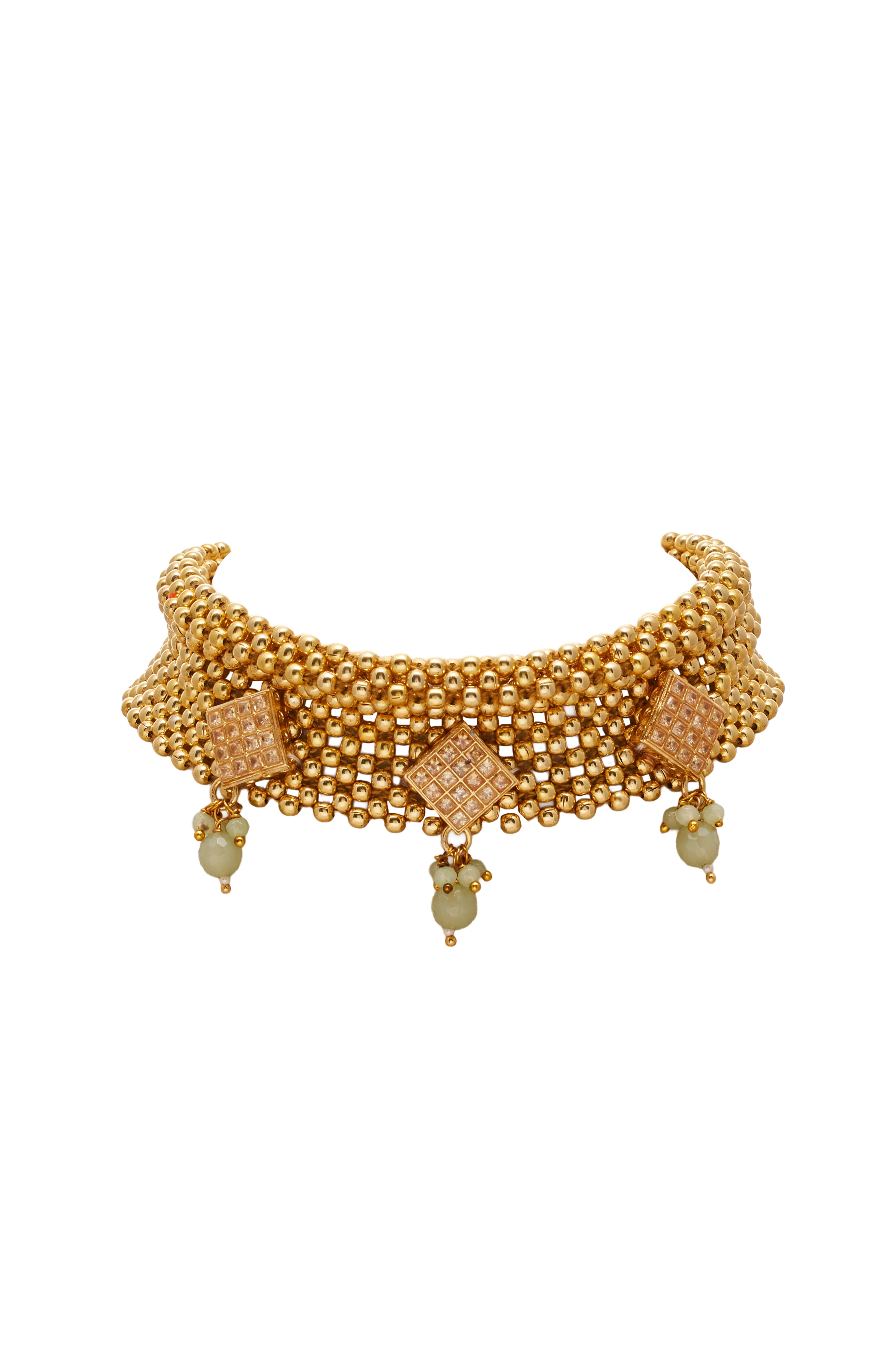 Mint Green Stone And Pearl Kundan Choker Set - Image 2