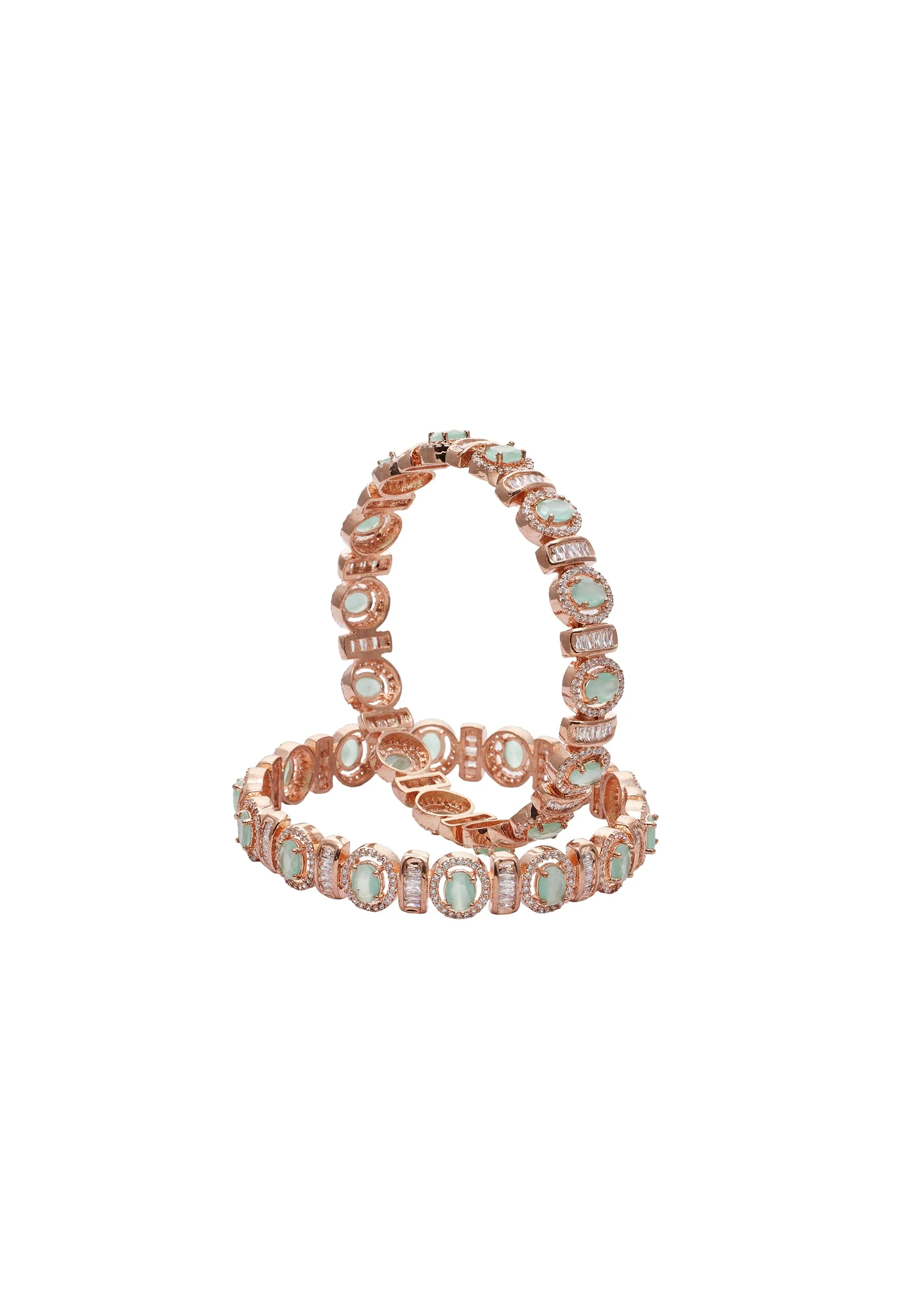 Mint Green Stone And Zirconia Bangle Set