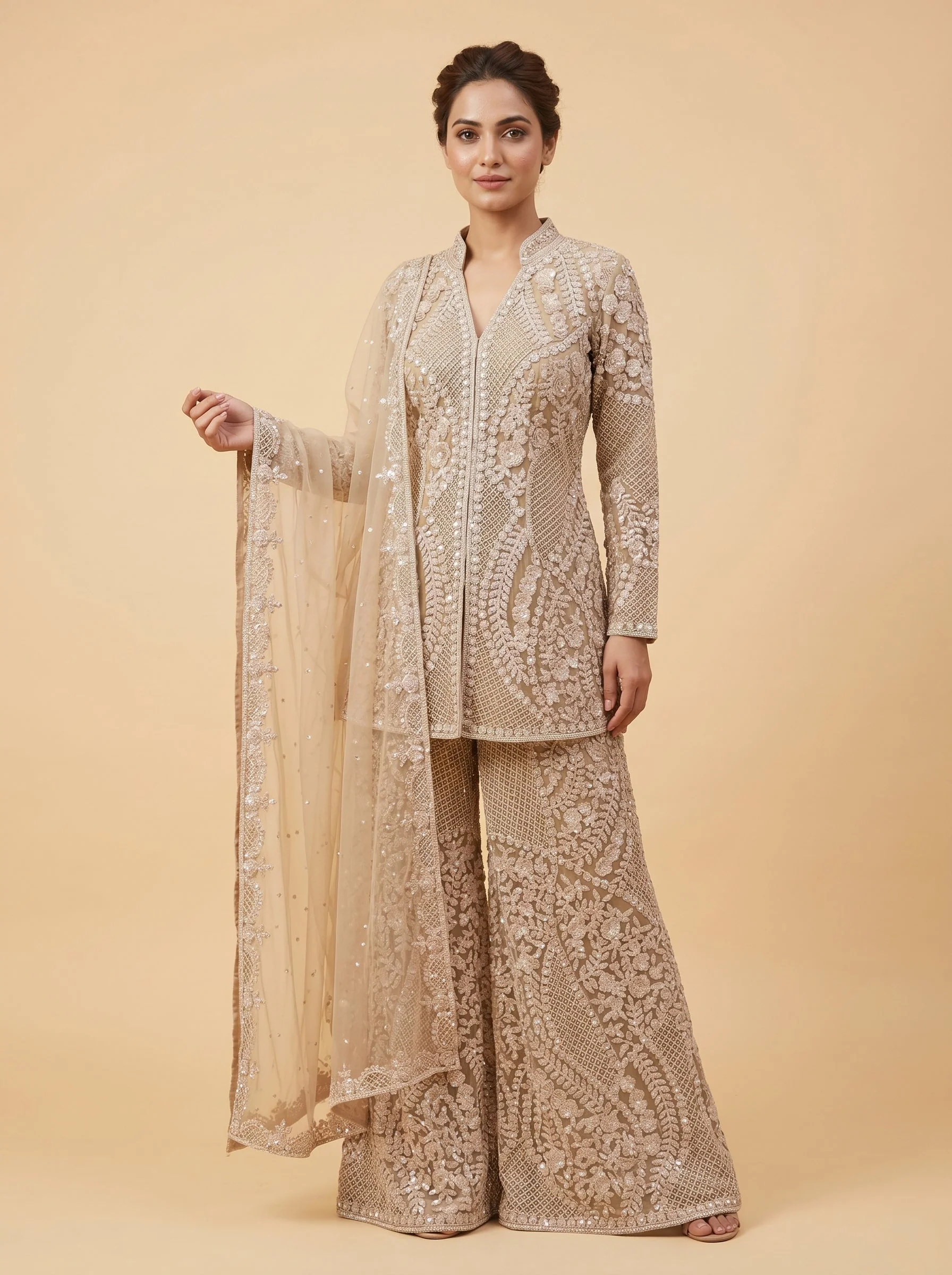 Mocha Brown Embroidered Suit