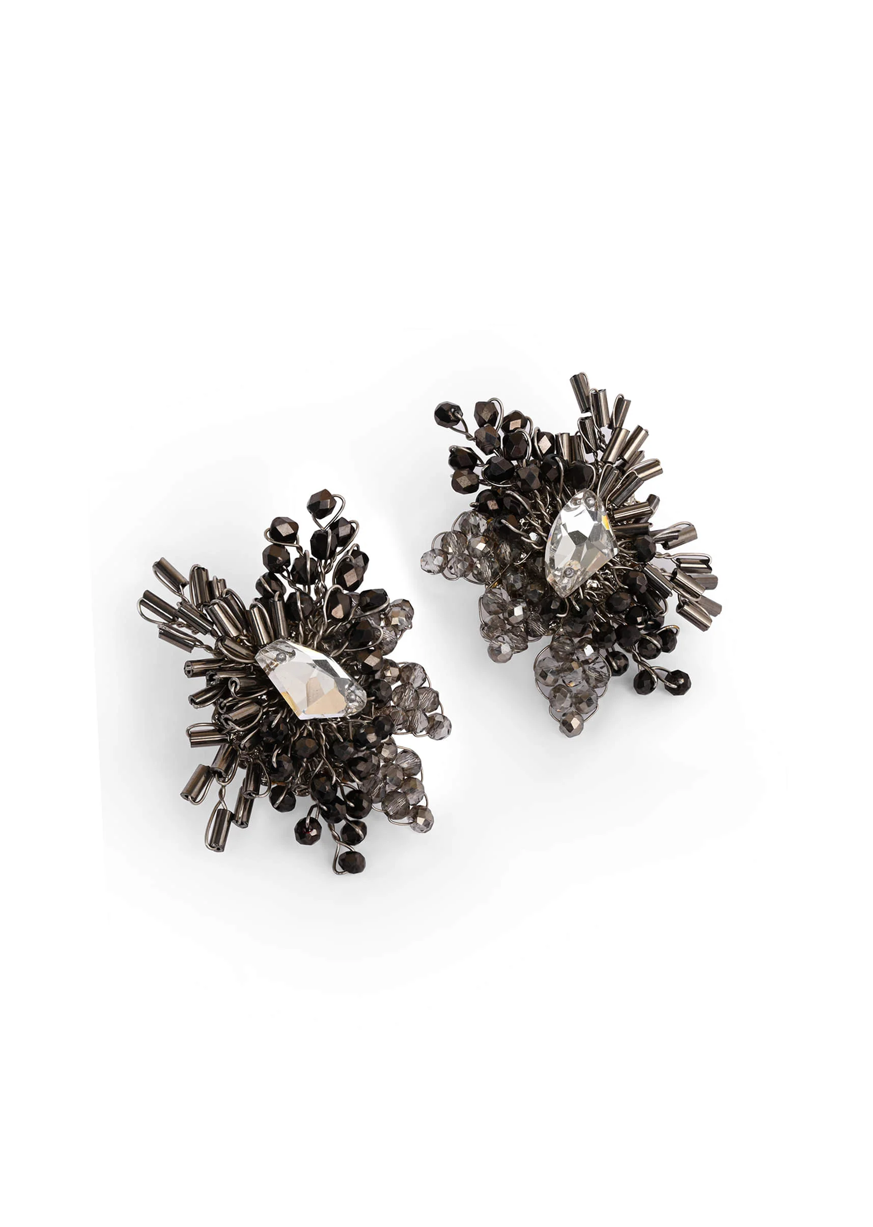 Modern Black And Silver Plated Stone Stud Earrings - Image 2