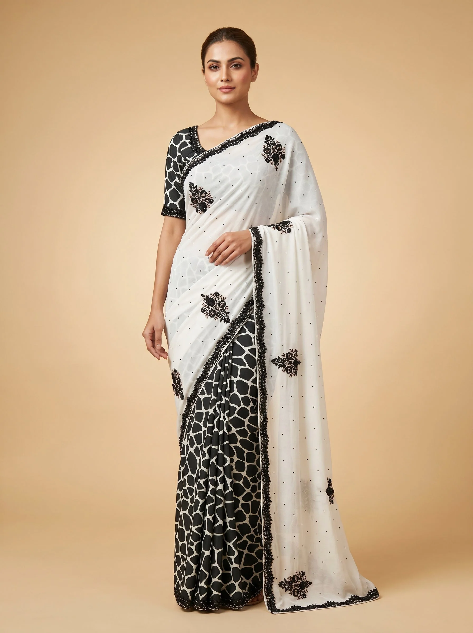 Monochrome Black & White Modern Statement Saree