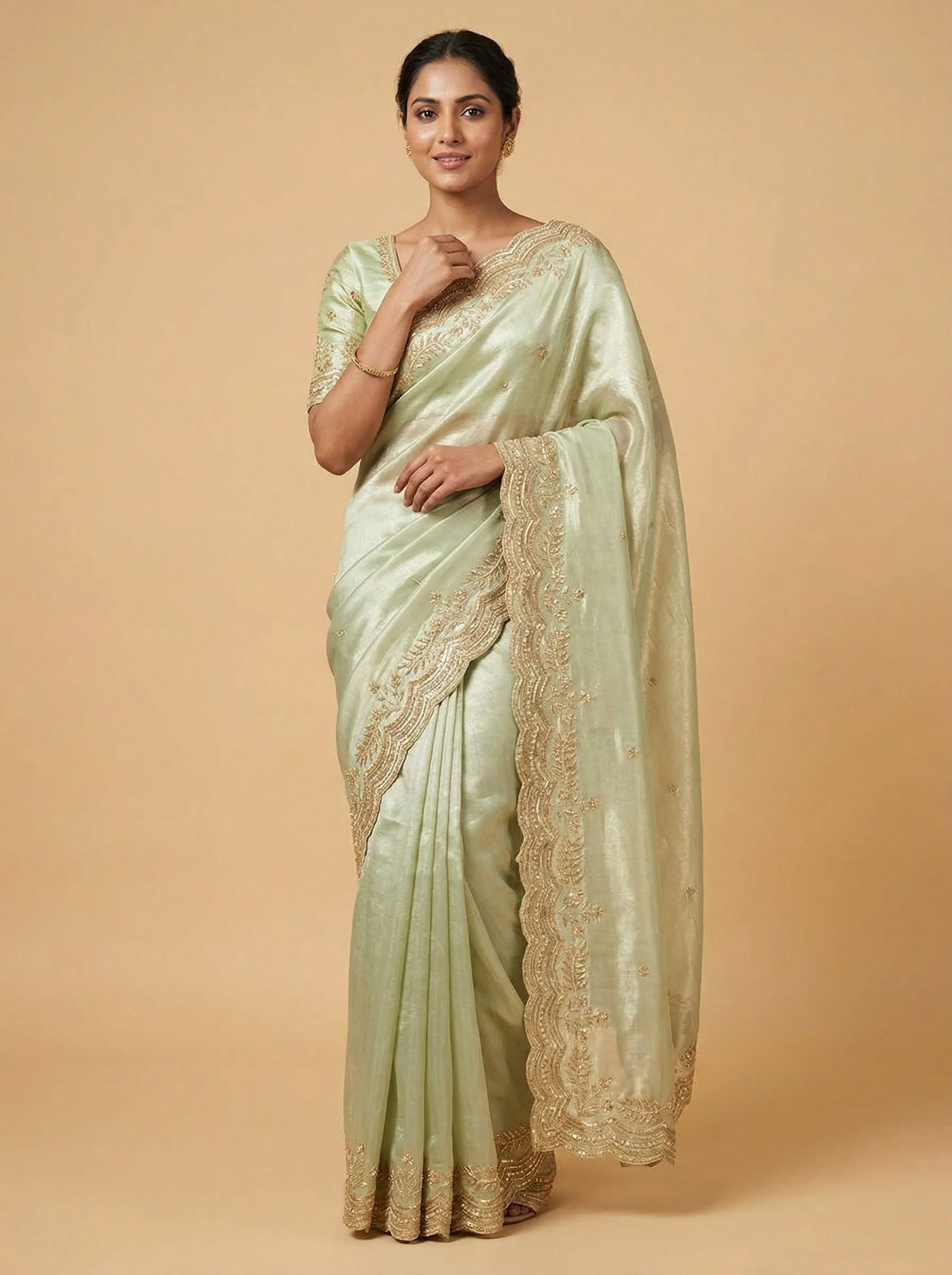 Moss Jade Green Embroidered Saree