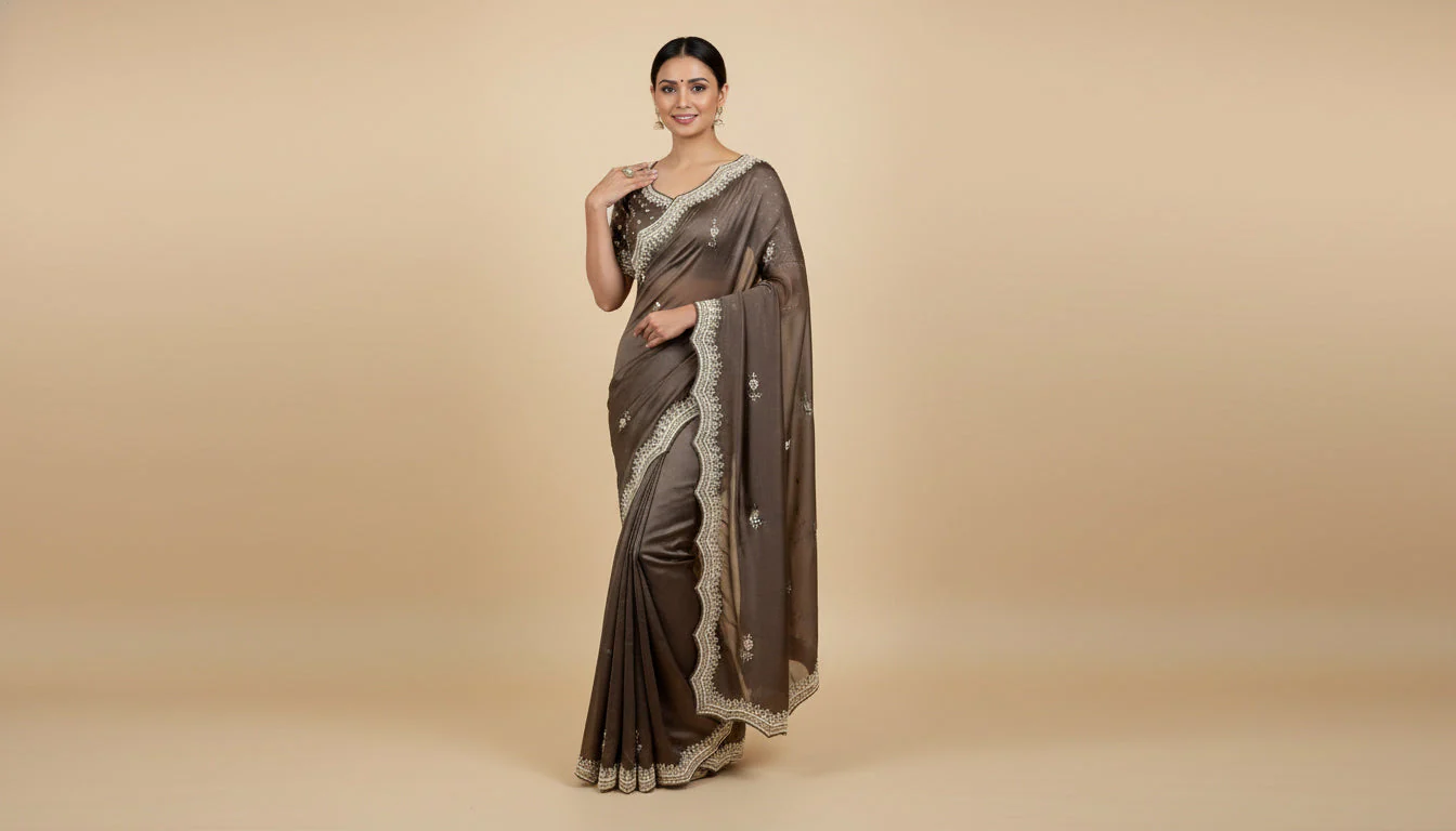 Mouse Grey Understated Embroidered Saree