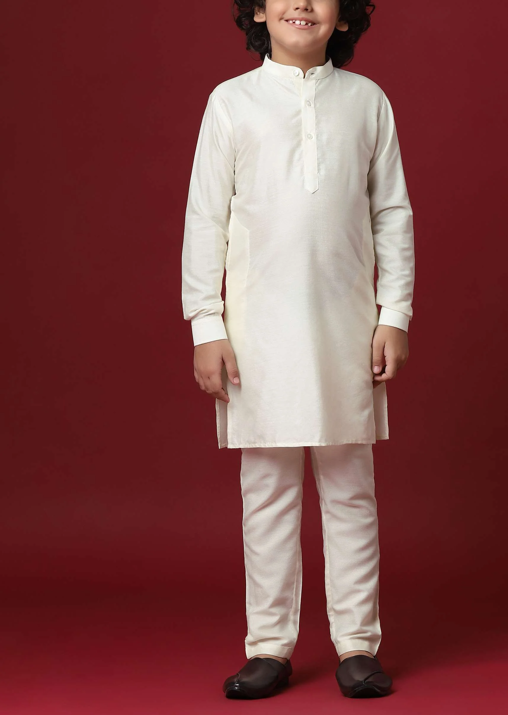 Multi-Colored Silk Jacket Kurta Set for Boys - Image 6