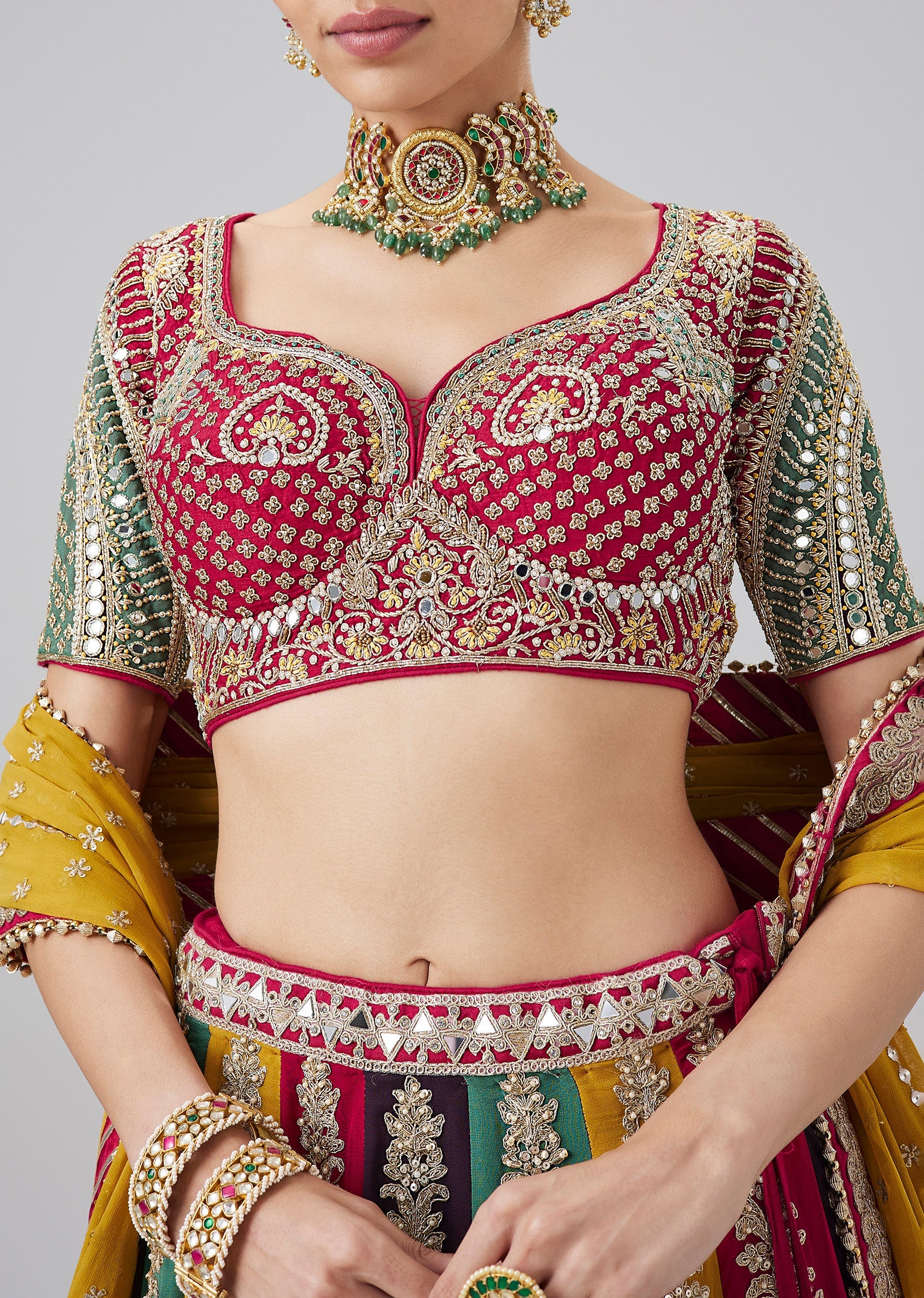 Multi Coloured Embroidered Kali Lehenga Set With Dupatta - Image 2