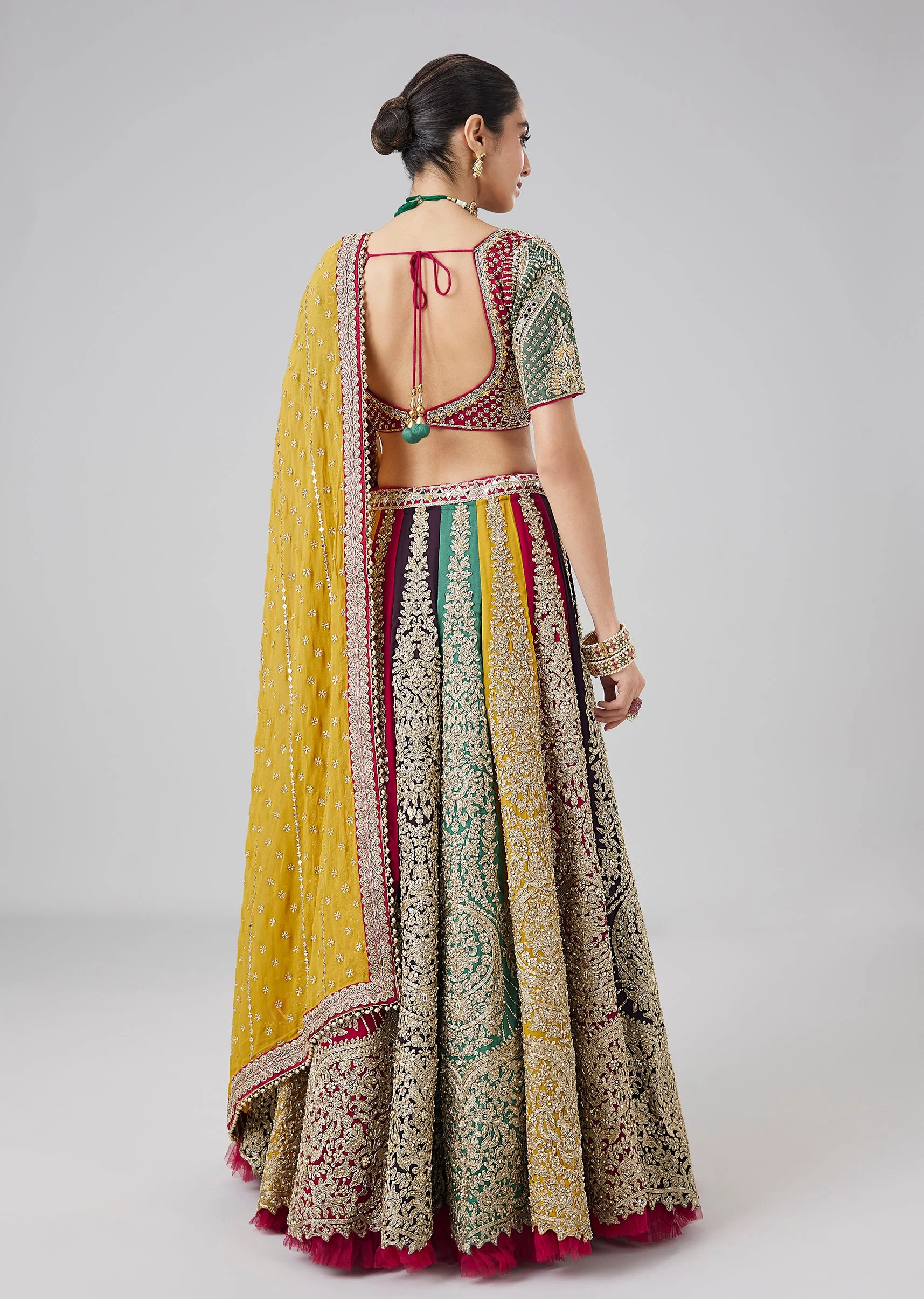 Multi Coloured Embroidered Kali Lehenga Set With Dupatta - Image 6
