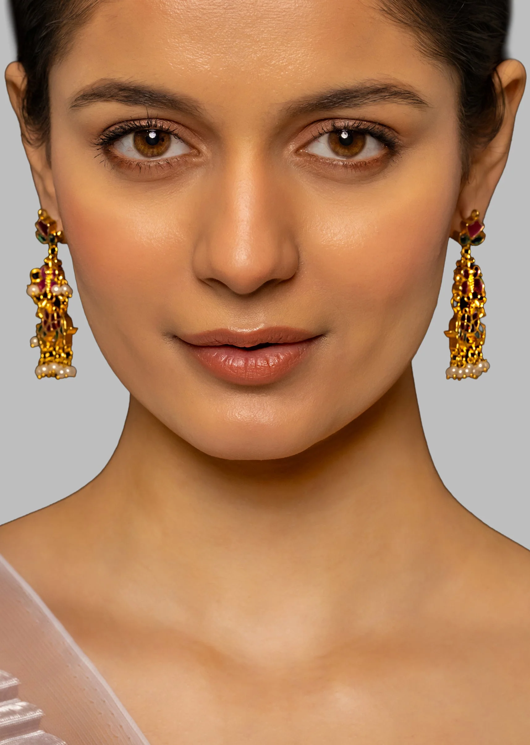 Multi Coloured Kundan Gemstone Earrings - Image 2