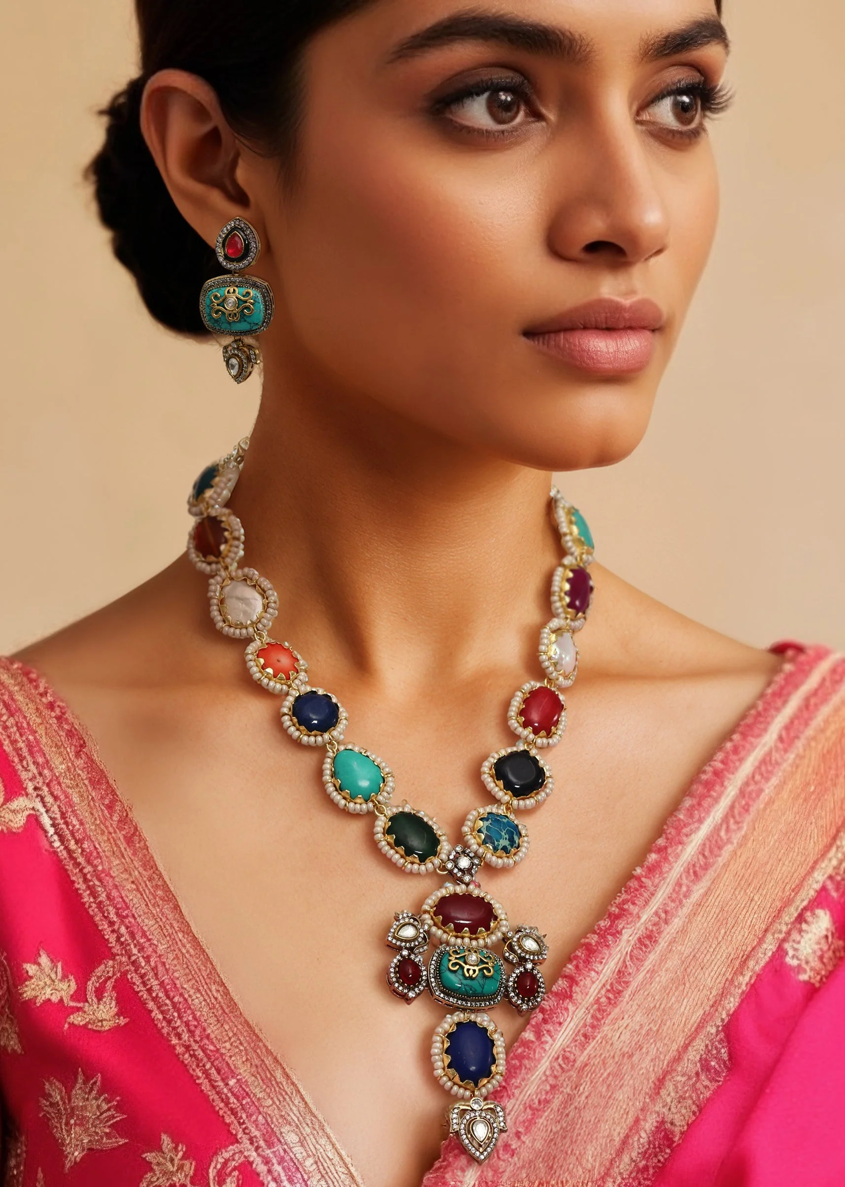 Multi Fusion Geometric Stone Necklace Set