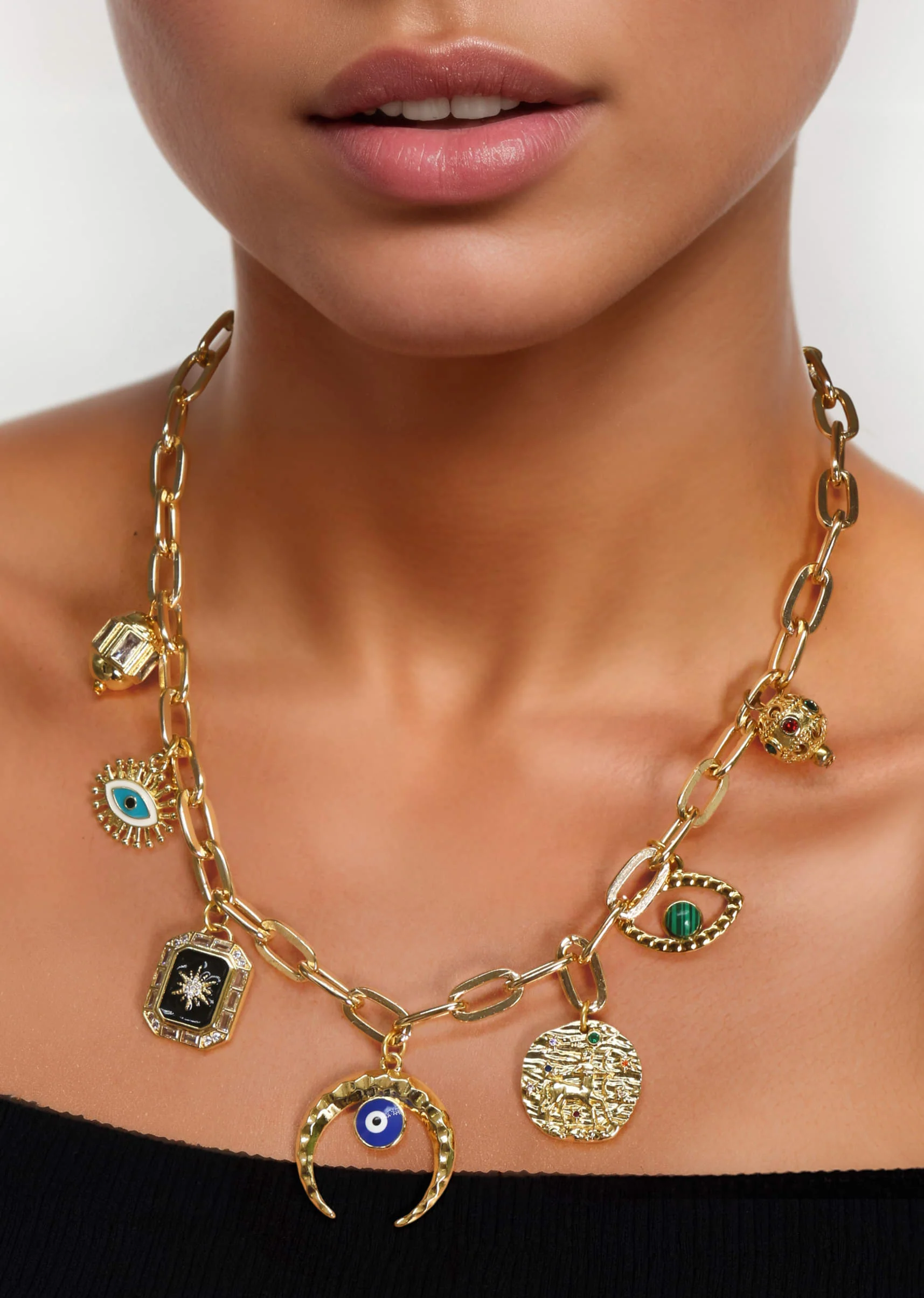Multi Fusion Pendant Drop Stone Encrusted Necklace