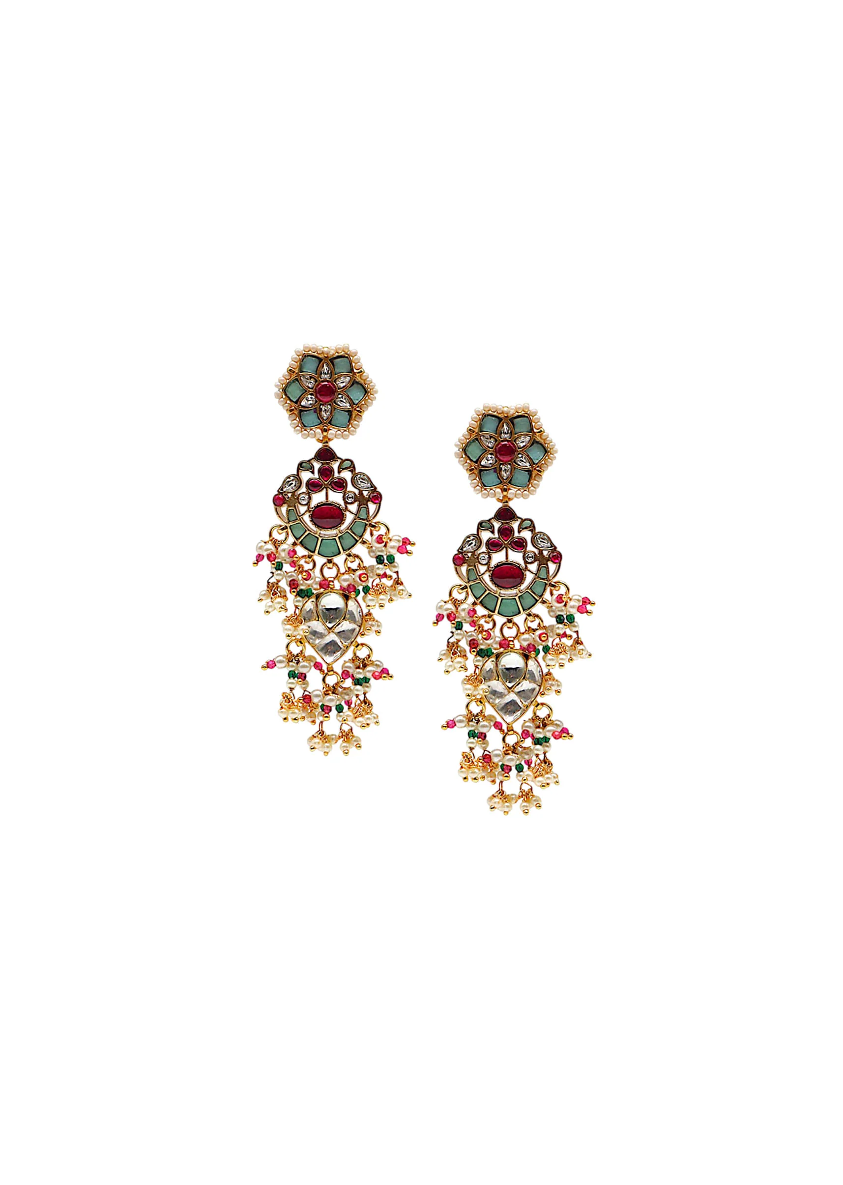 Multi Kundan Bead Drop Earrings - Image 2