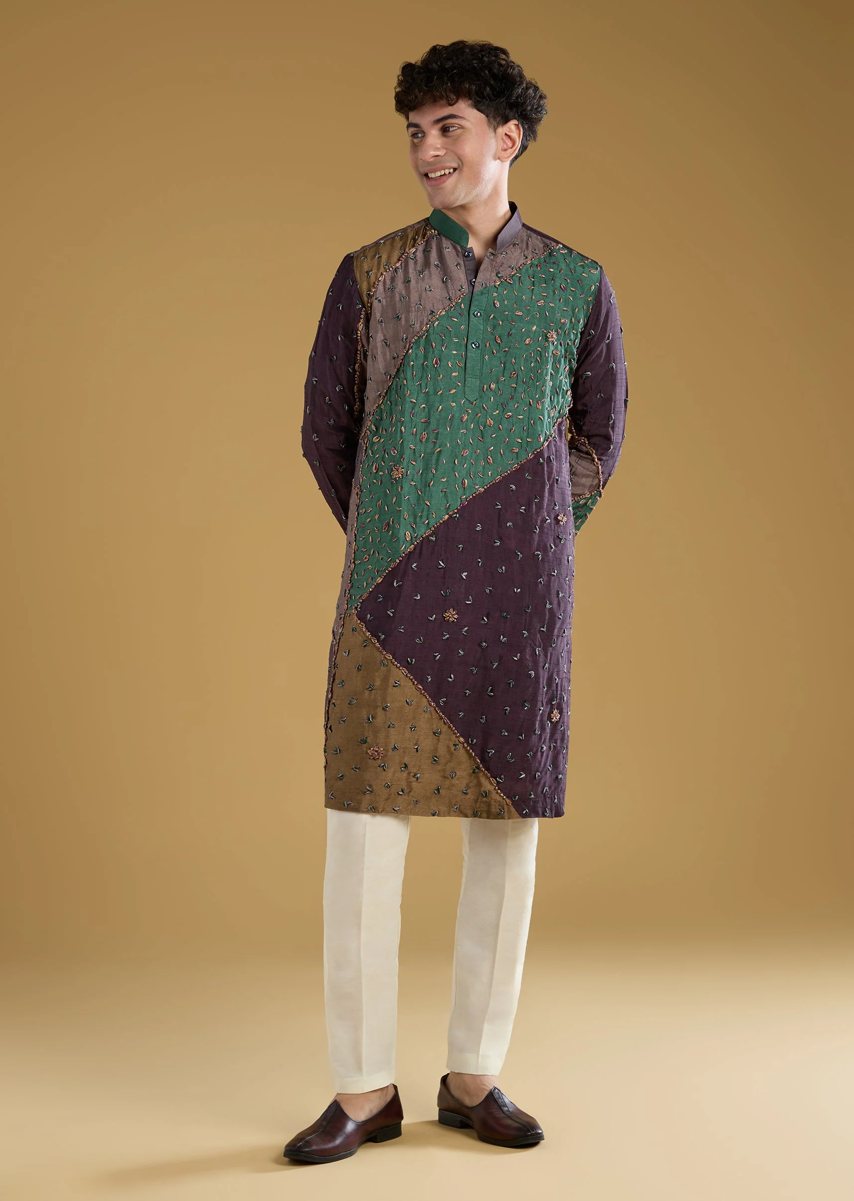 Multi Mens Kurta Set With Thread Detail - Image 3