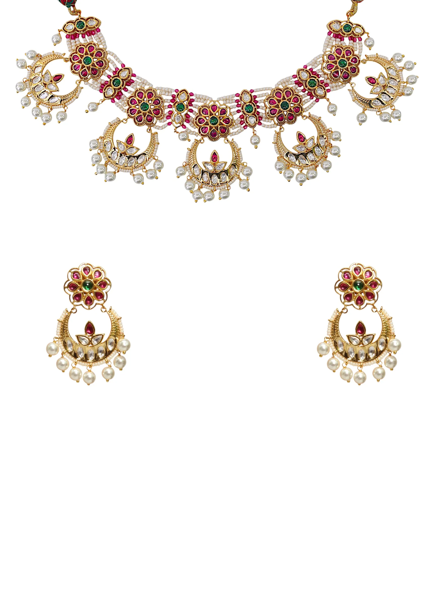 Multi Rajwadi Kundan Necklace and Dangler Set - Image 2