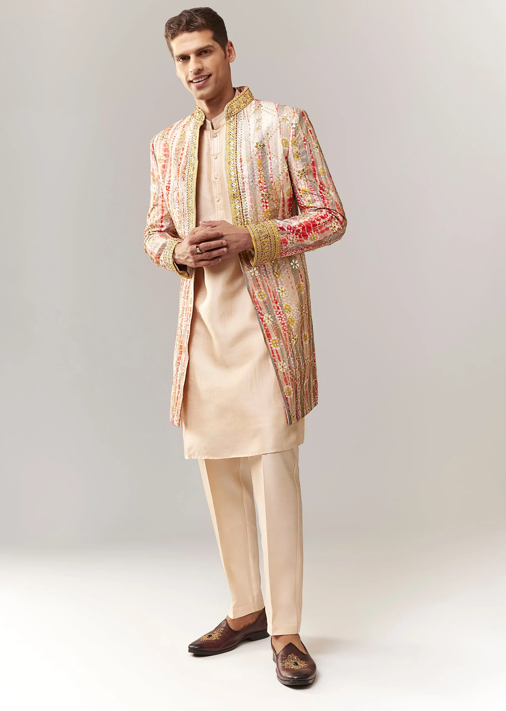 Multi Silk Indo Western With Resham And Zardosi Work - Image 3