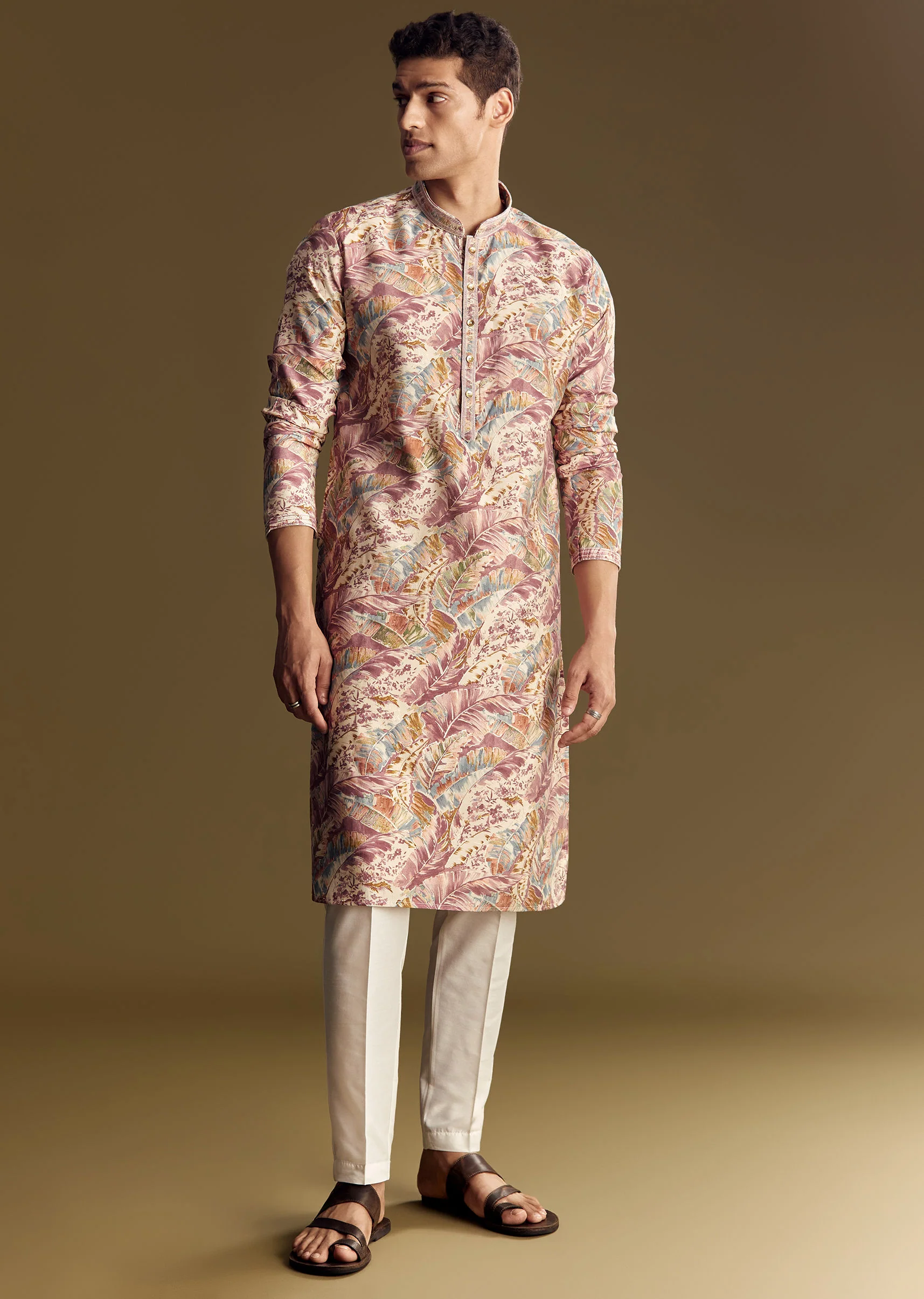 Multi Tone Silk Kurta Set With Floral And Foil Highlights - Image 4