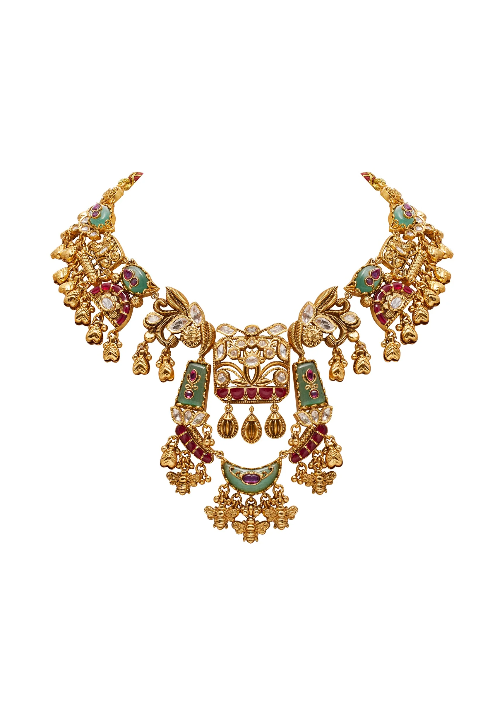Multicolor And Gold Kundan Necklace Set With Maangtika - Image 2