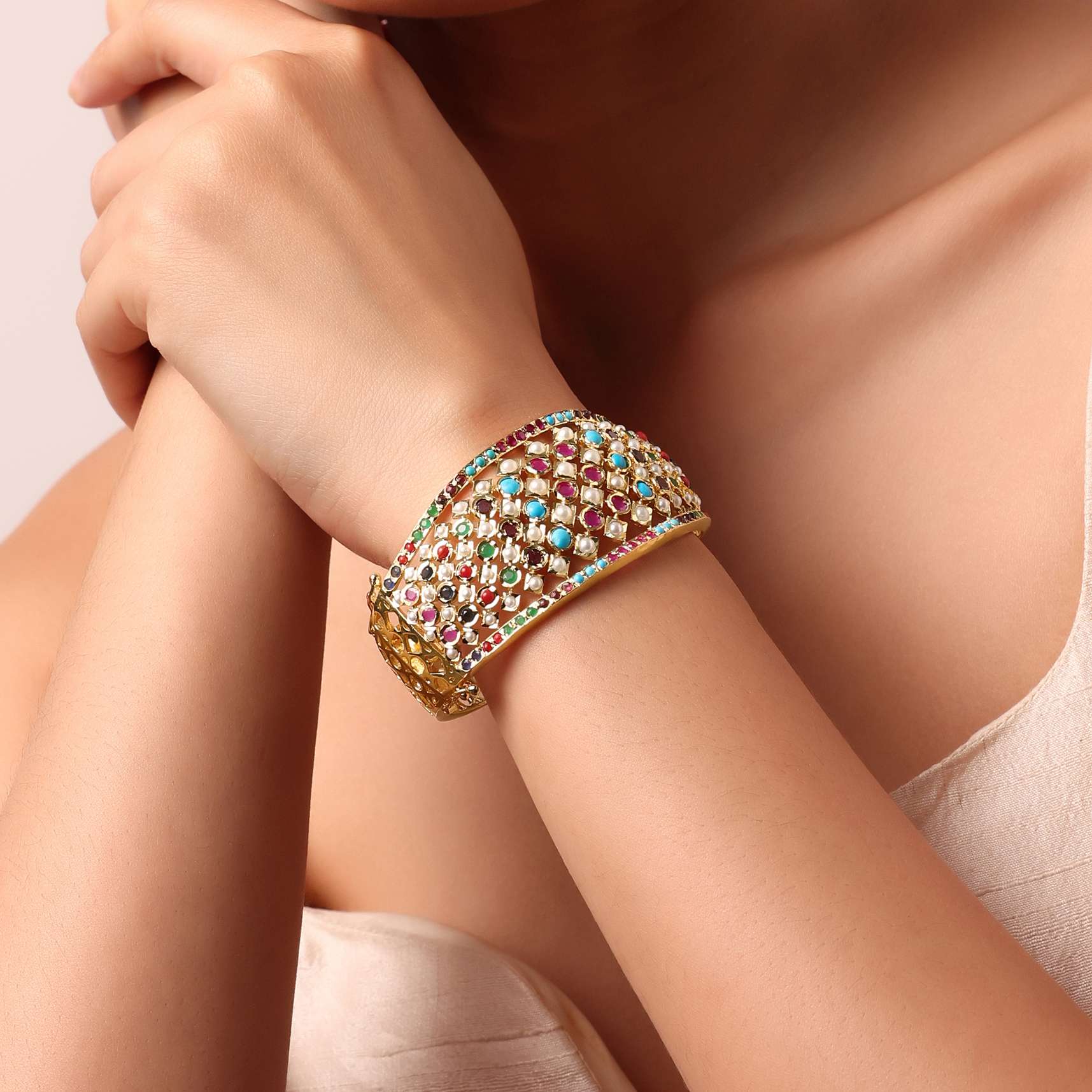 Multicolor Bangle With Embedded Kundan - Image 2