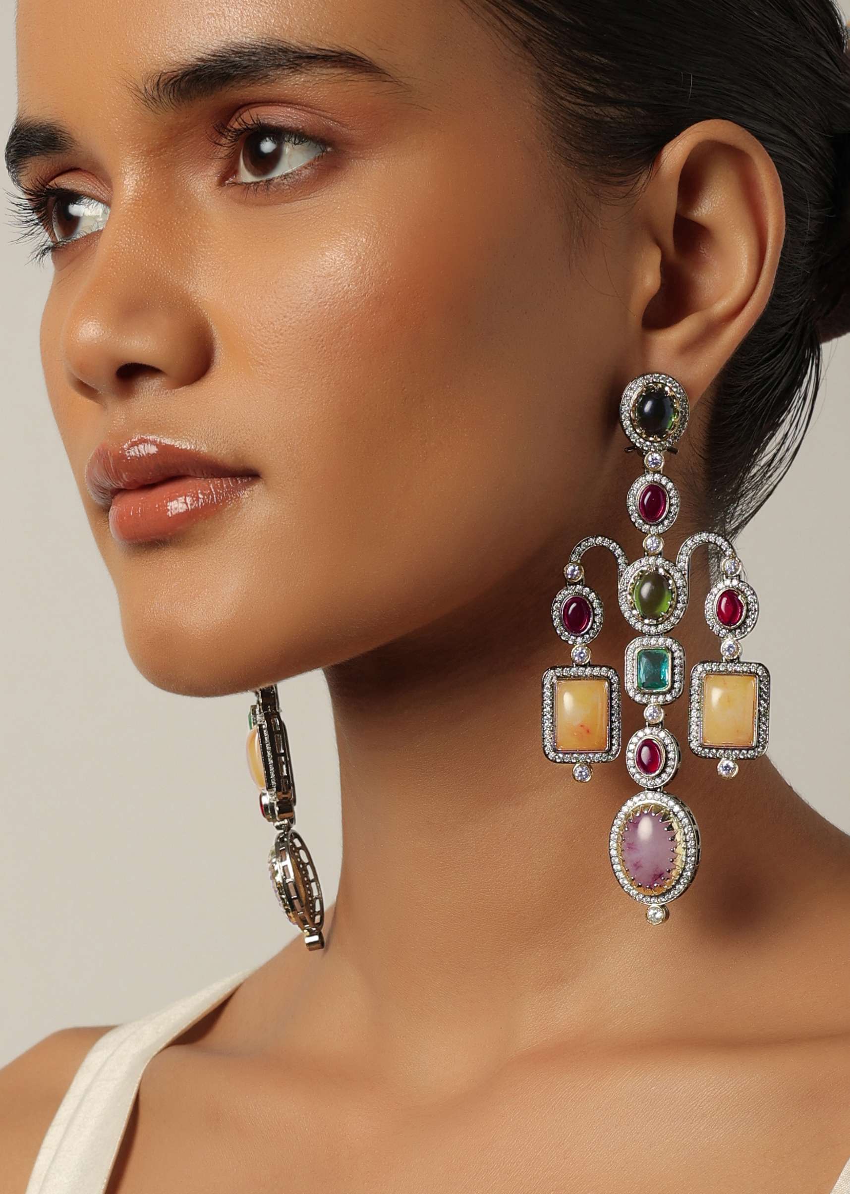Multicolor Chandeliers With Geometric Motifs And Embedded Stones - Image 2