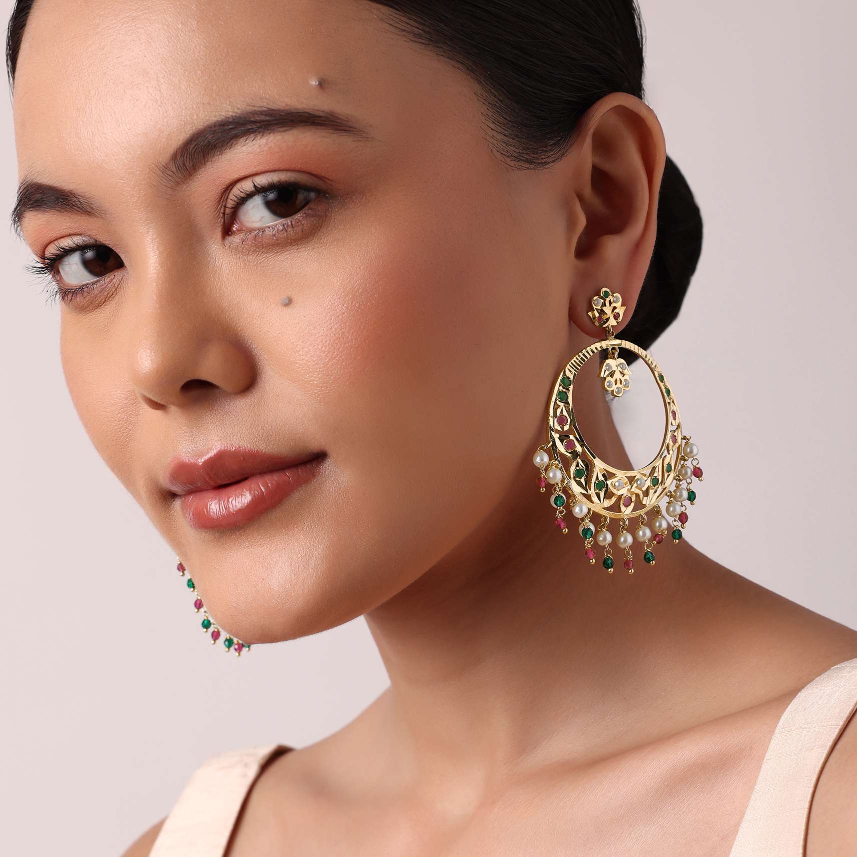 Multicolor Kundan Danglers With Bead Drops - Image 4
