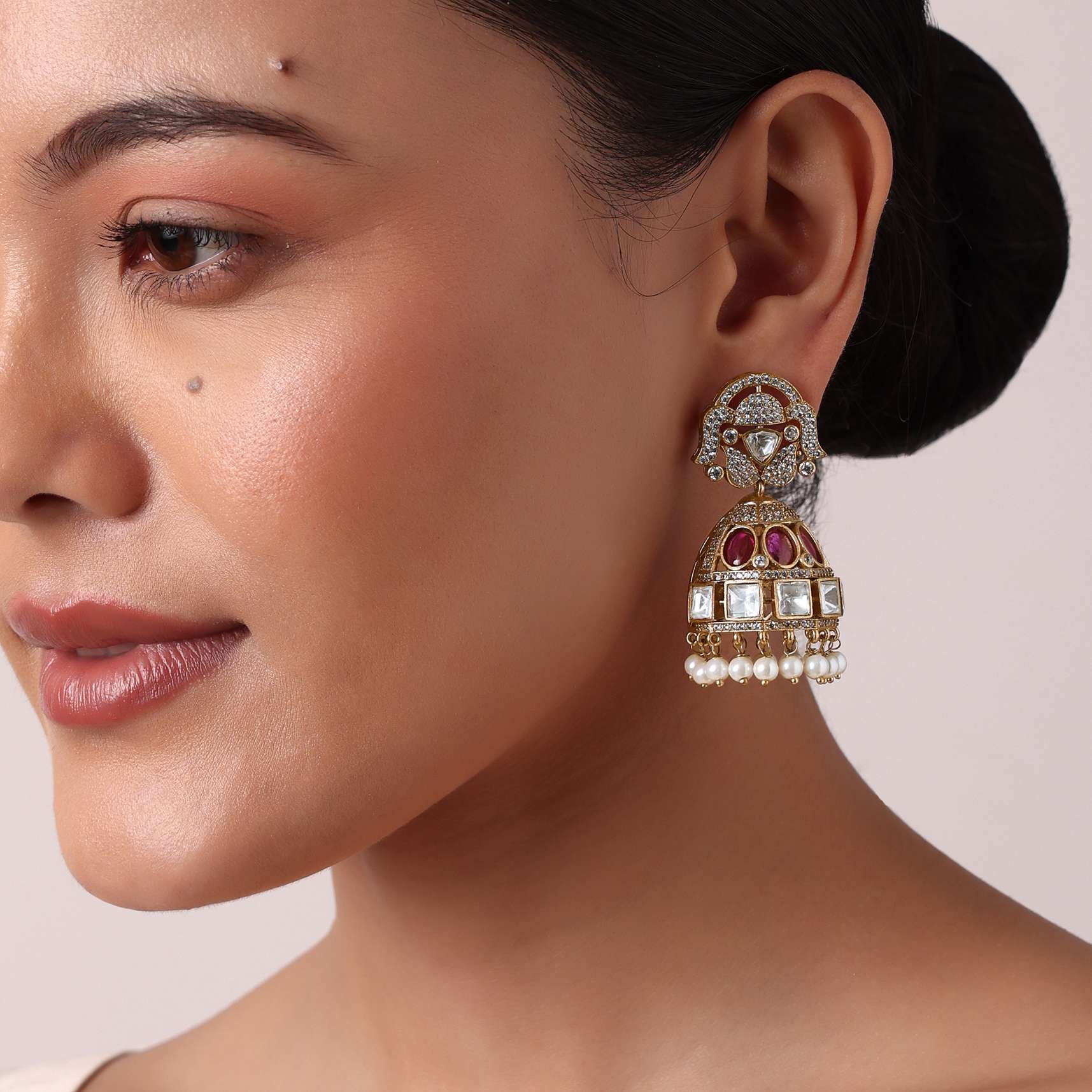 Multicolor Kundan Jhumka Studs - Image 2