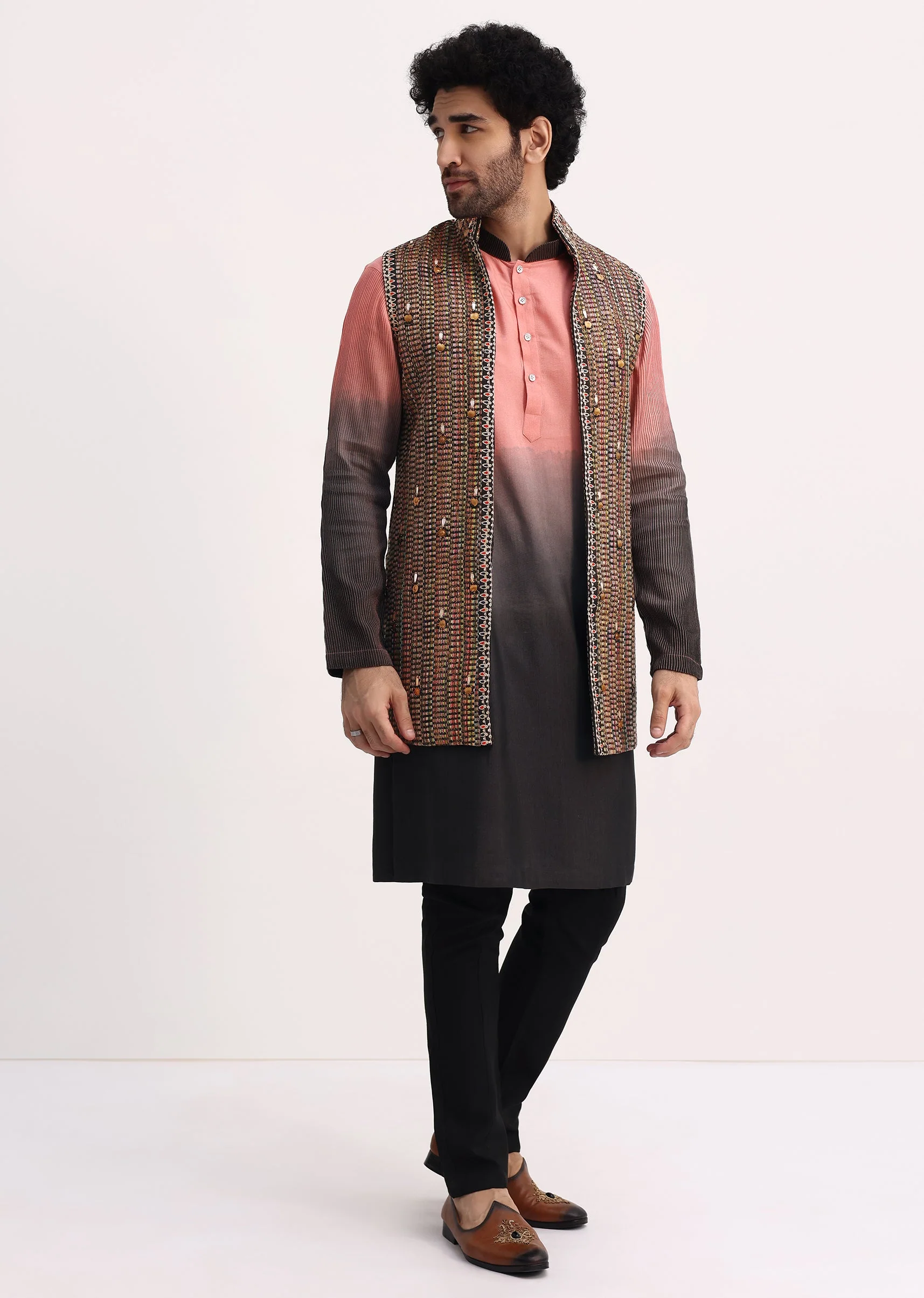 Multicolor Kurta With Resham Work On Jacket - Image 2