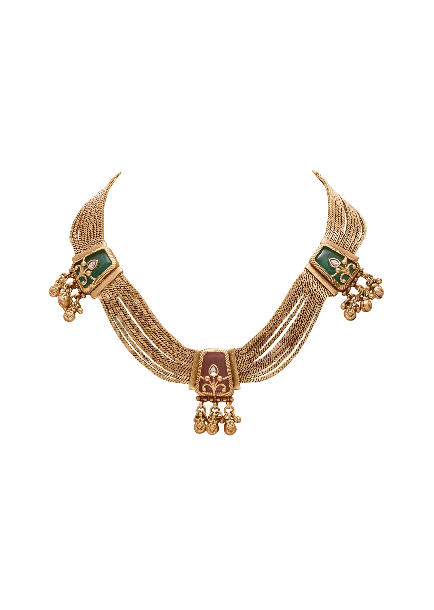 Multicolor Rajwadi Kundan Necklace Set - Image 2