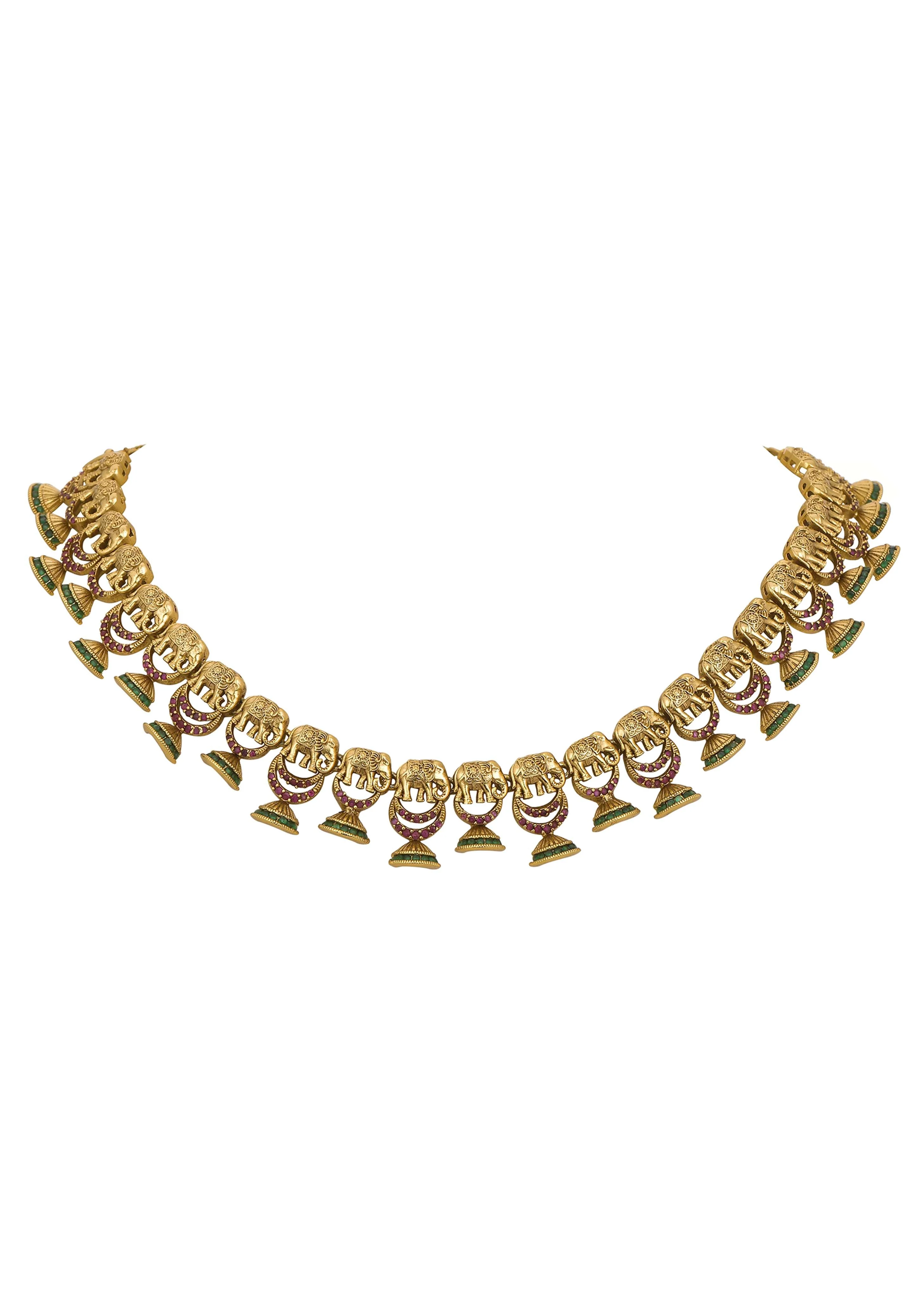 Multicolor Temple Kundan Choker Set - Image 4