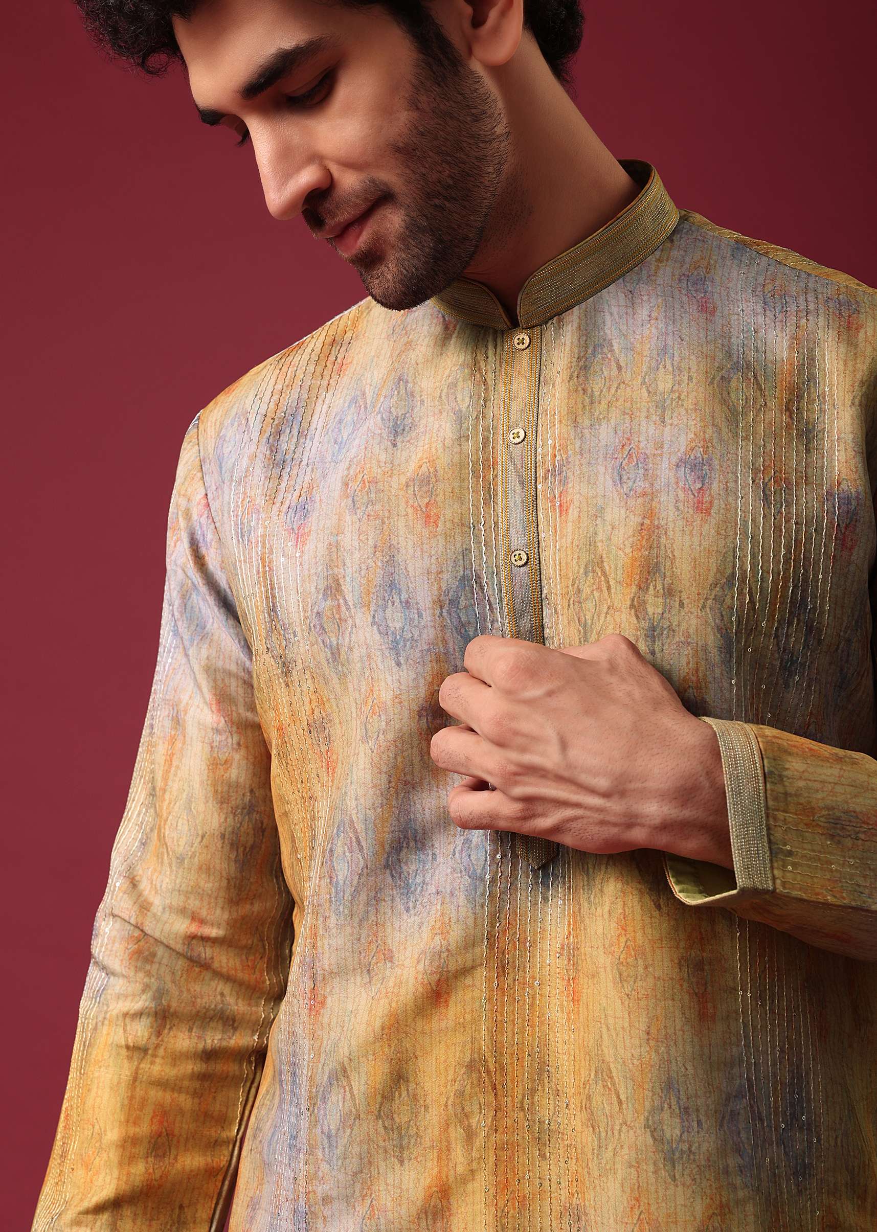 Multicolor Tie Dye Kurta Set In Silk - Image 4