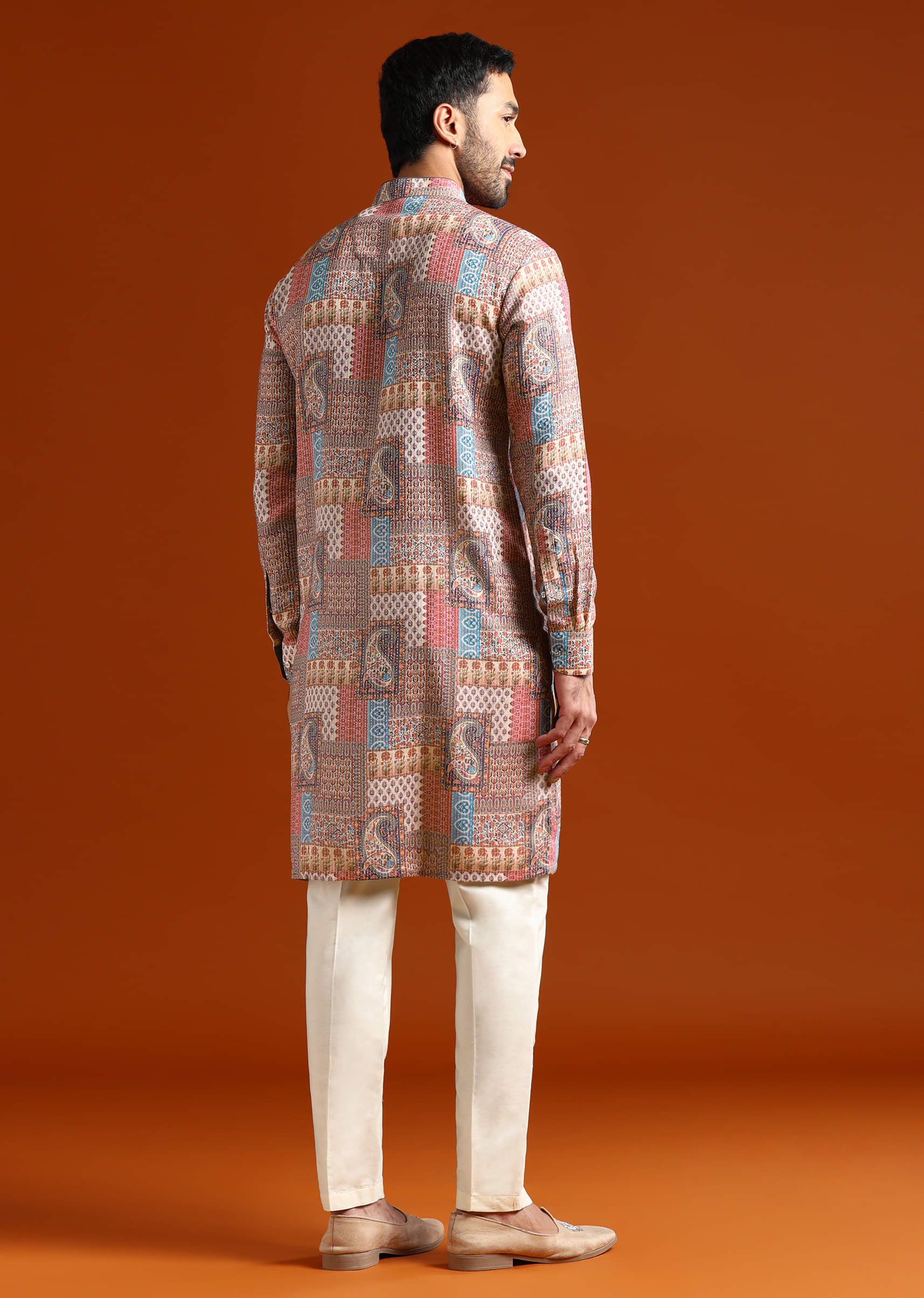 Multicolour Kurta Set For Men With Kantha Work - Image 4