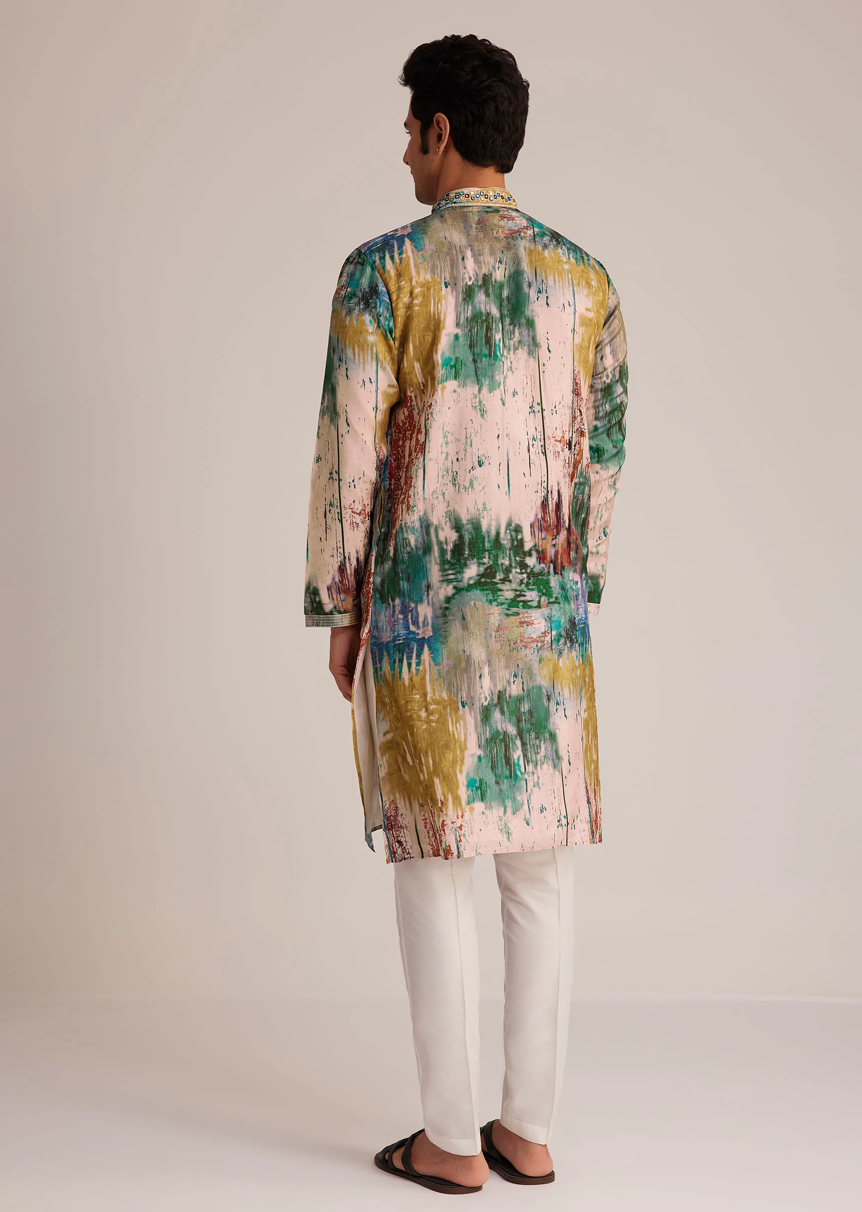 Multicolour Printed Silk Kurta Set - Image 5