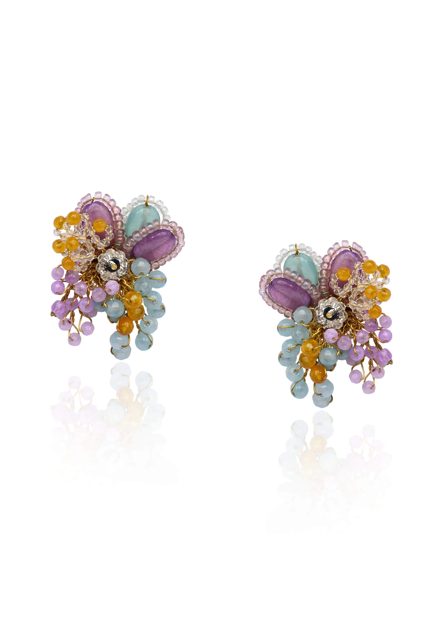 Multicolour Round Floral Stone Earrings - Image 2