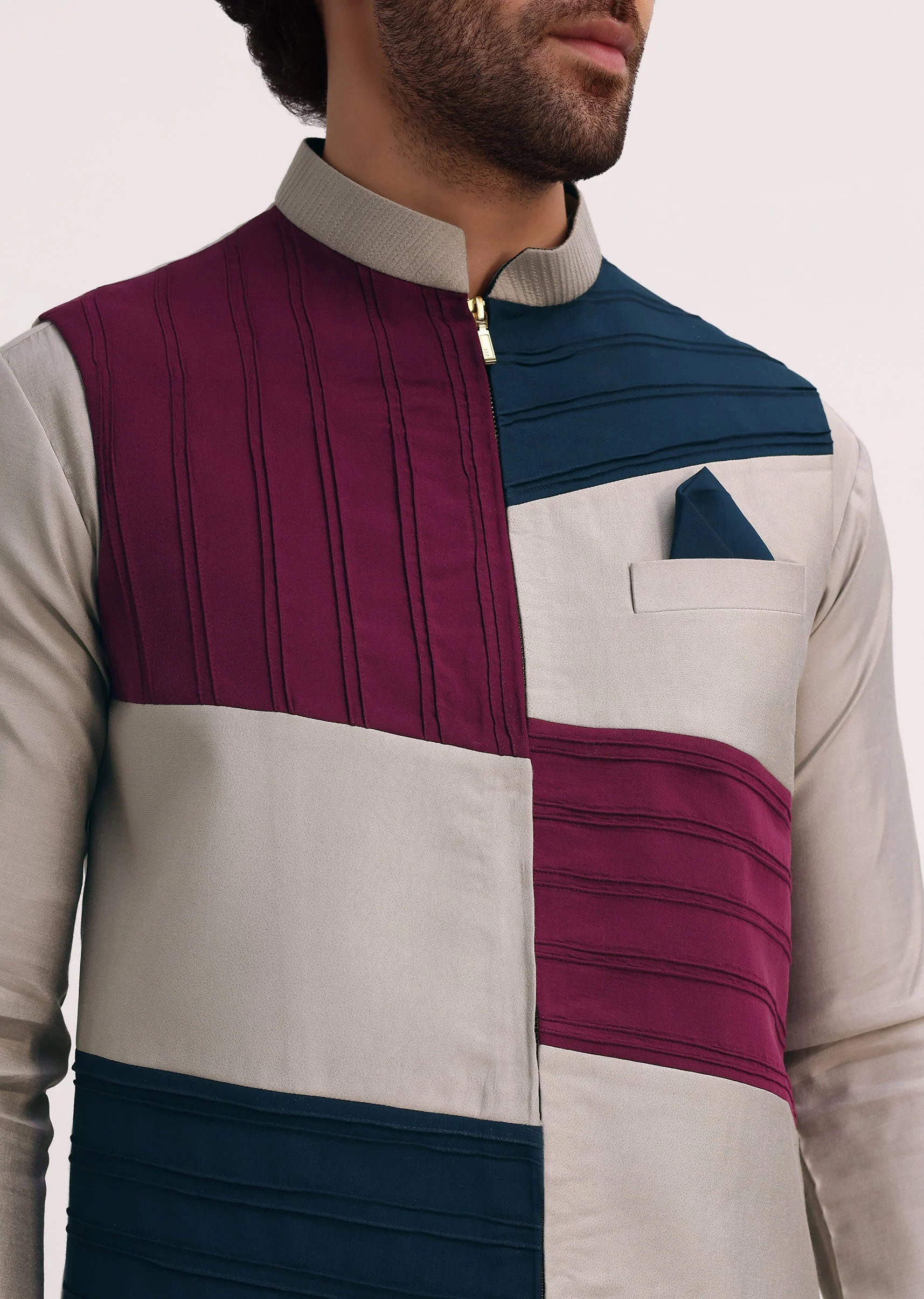 Multicolour Self Work Kurta Jacket Set - Image 3