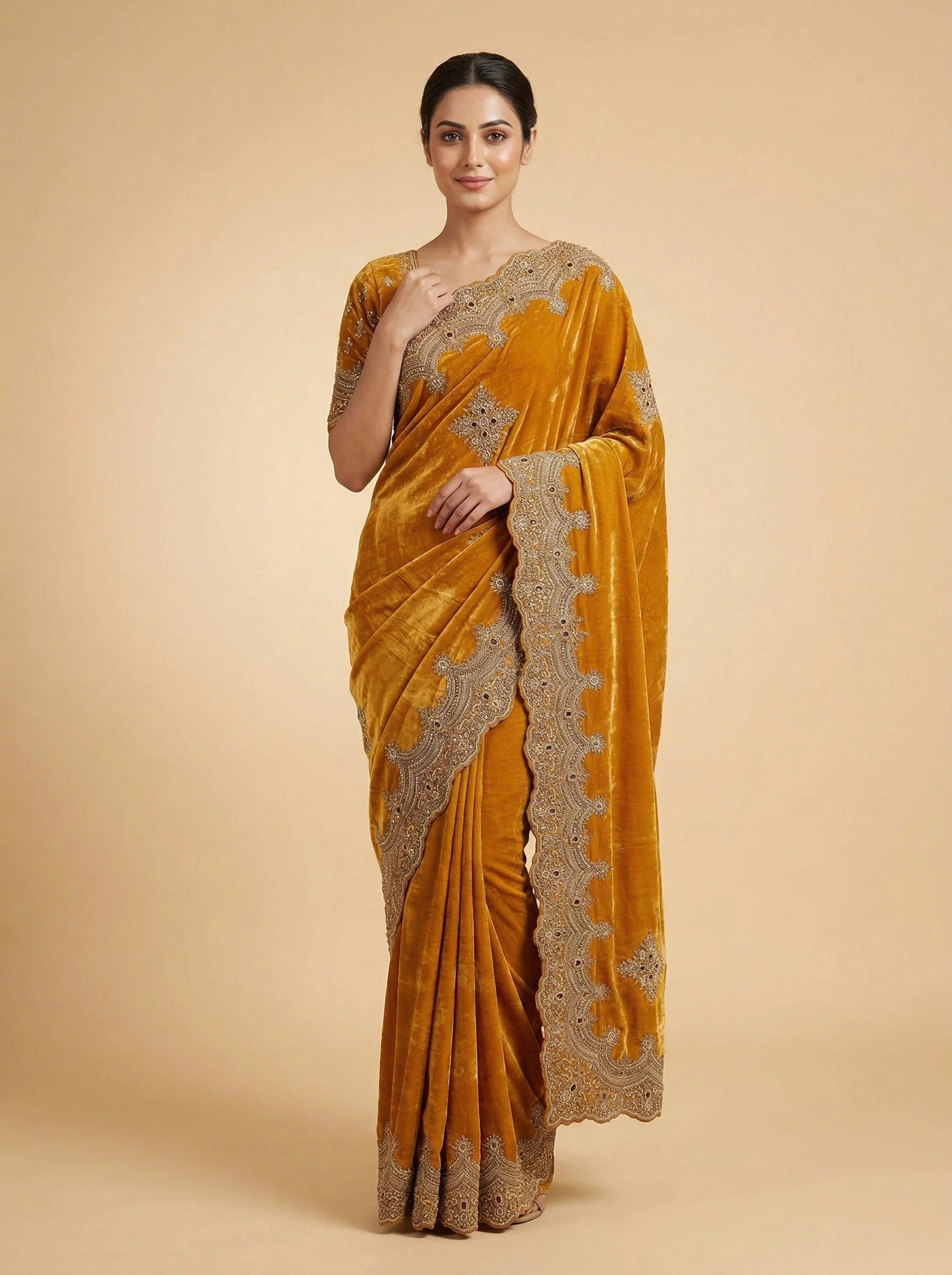 Mustard Assertive Embroidered Saree